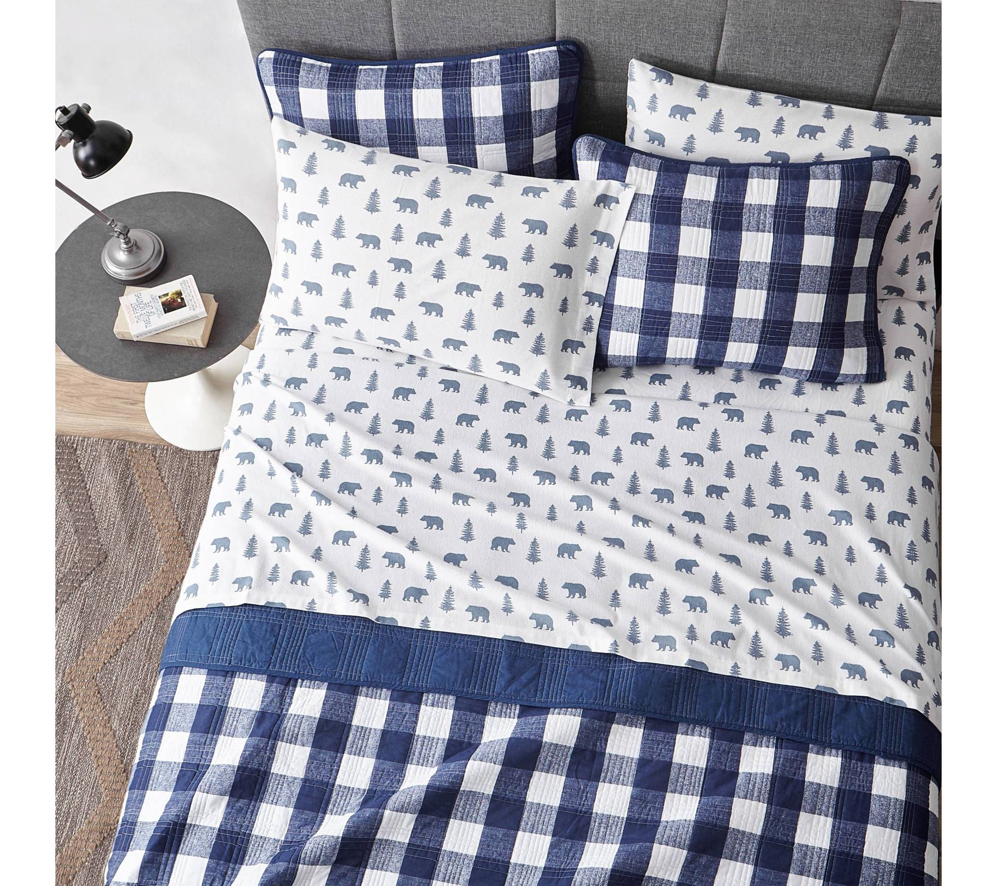  Eddie Bauer Bears And Trees Blue Cotton Queen Sheet Set
