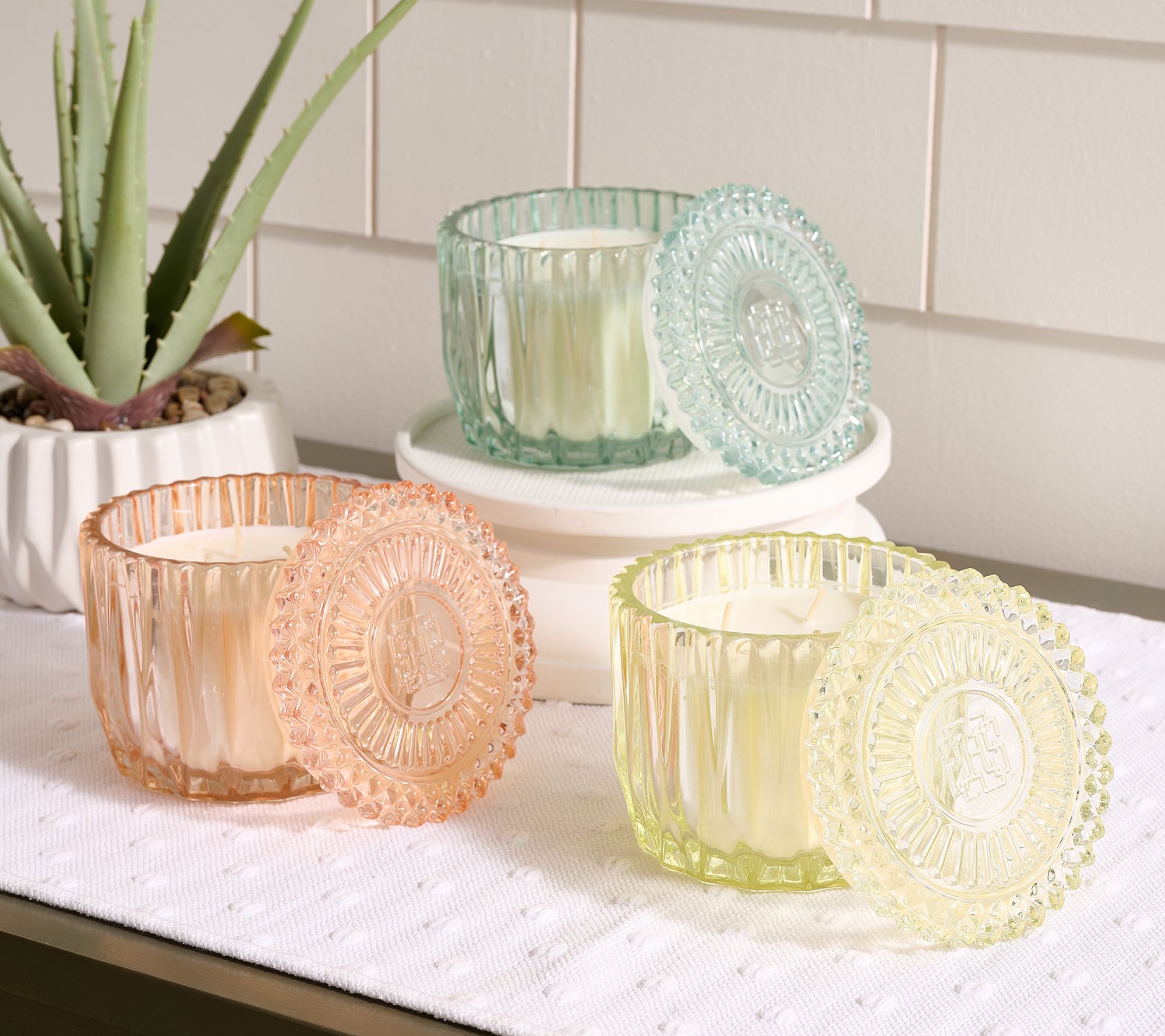 "As Is"HomeWorx by Slatkin + Co S/3 14oz Spring Classic Faceted Glass Candles