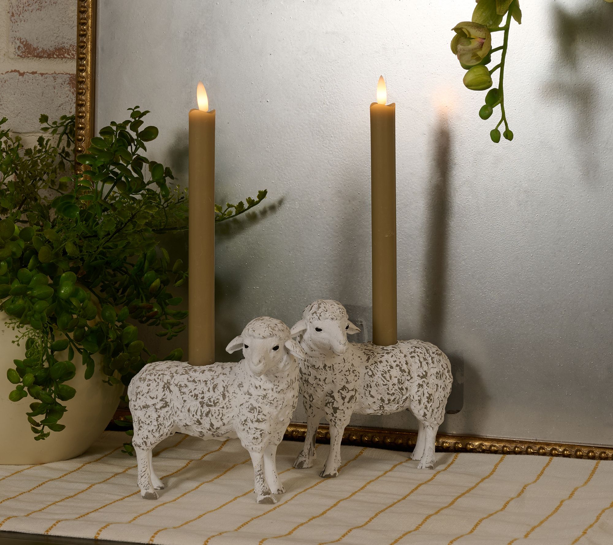 "As Is" Home Reflections S/2 Figural Taper Holders with Candle