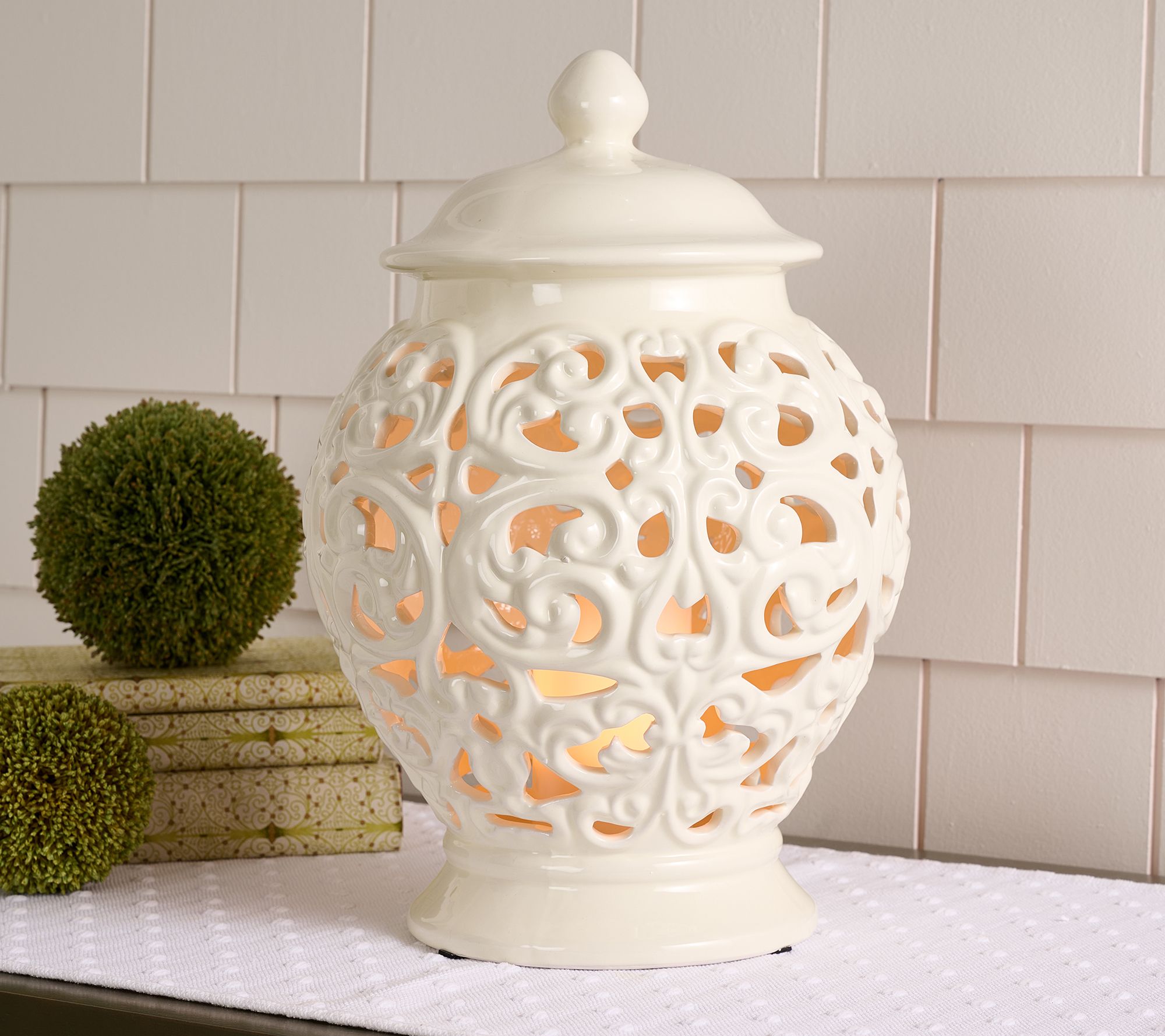"As Is" Indoor/ Outdoor 16" Flickering Flame Ceramic Urn by Valerie