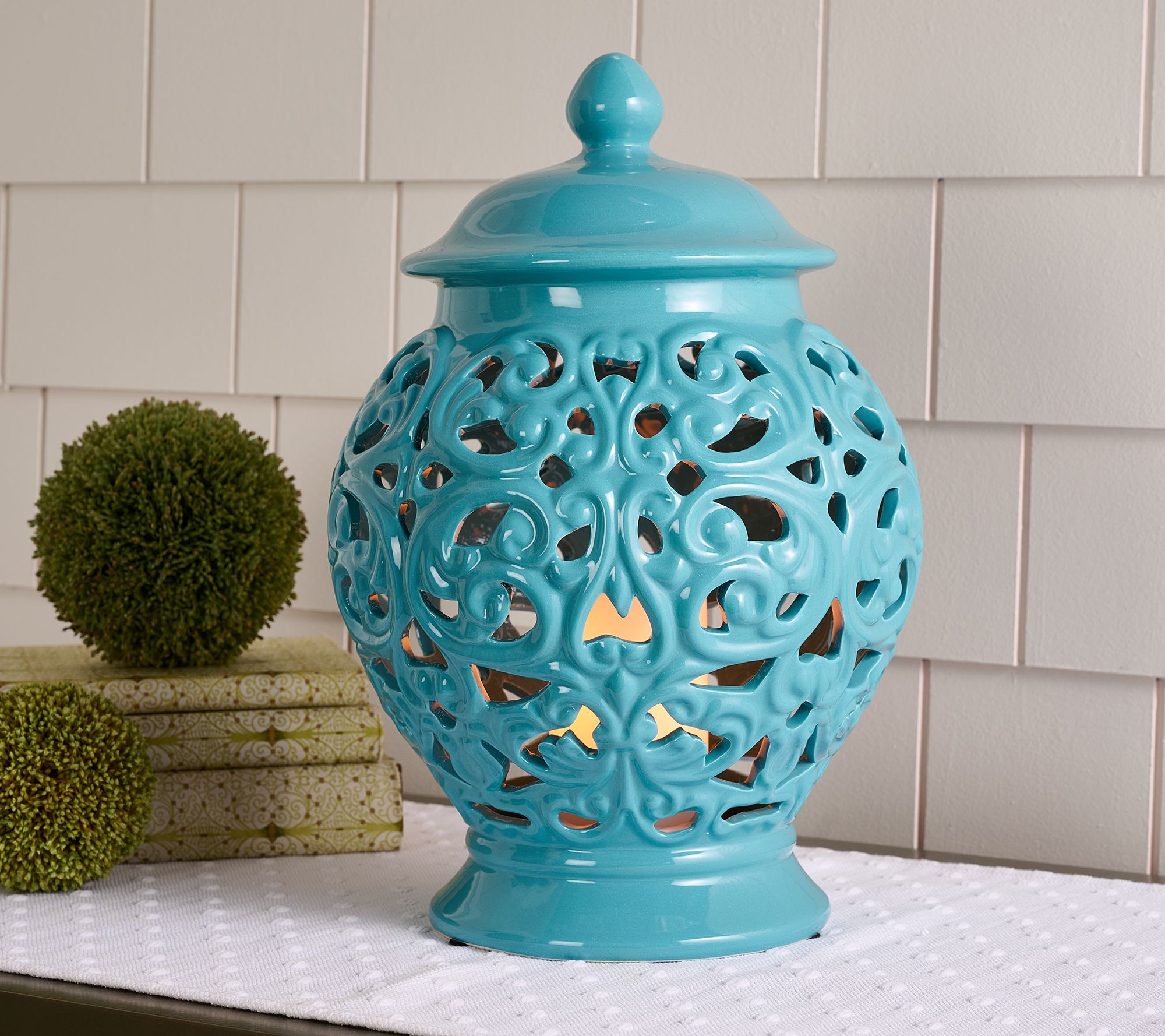 "As Is" Indoor/ Outdoor 16" Flickering Flame Ceramic Urn by Valerie