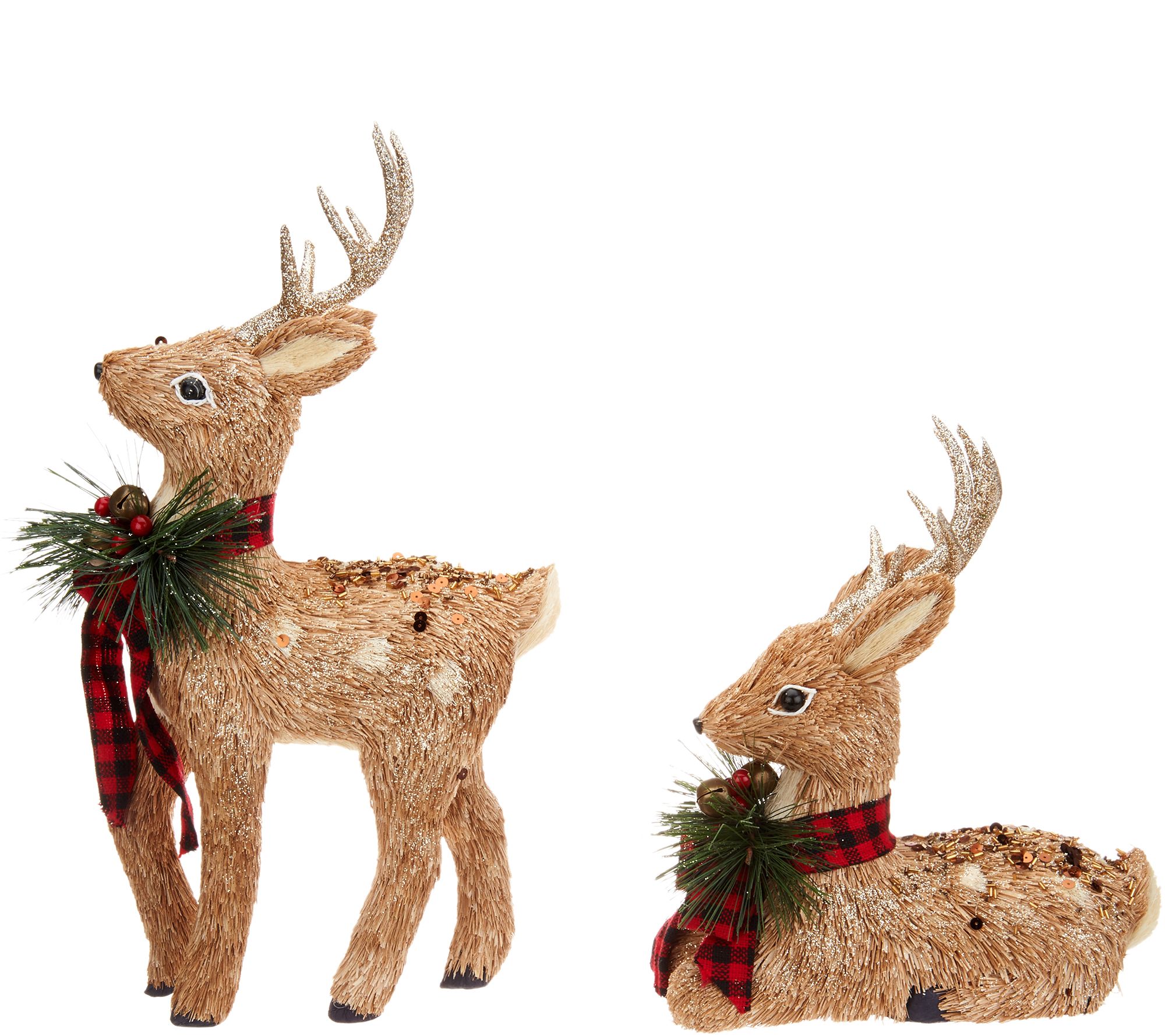 Set of 2 Glistening Sisal Deer with Ribbon by Valerie - QVC.com