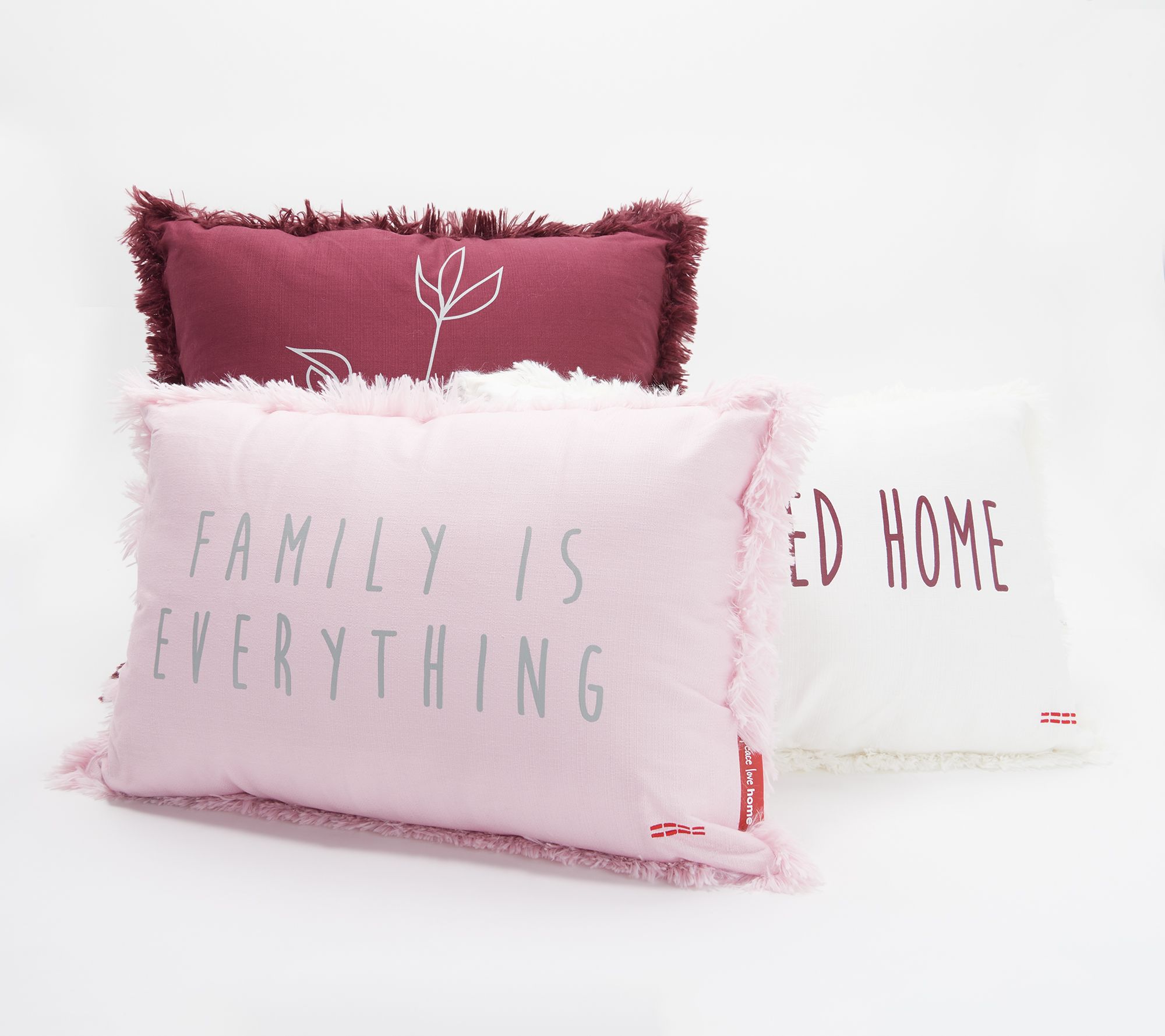 Peace Love World Set of 3 Shag Decorative Pillows with Affirmations