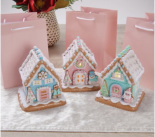 Set of 3 Illuminated Gingerbread Houses by Valerie