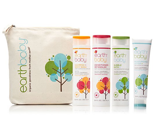 Earth Baby Bath Essential Kit 4-Piece Set and Travel Pouch