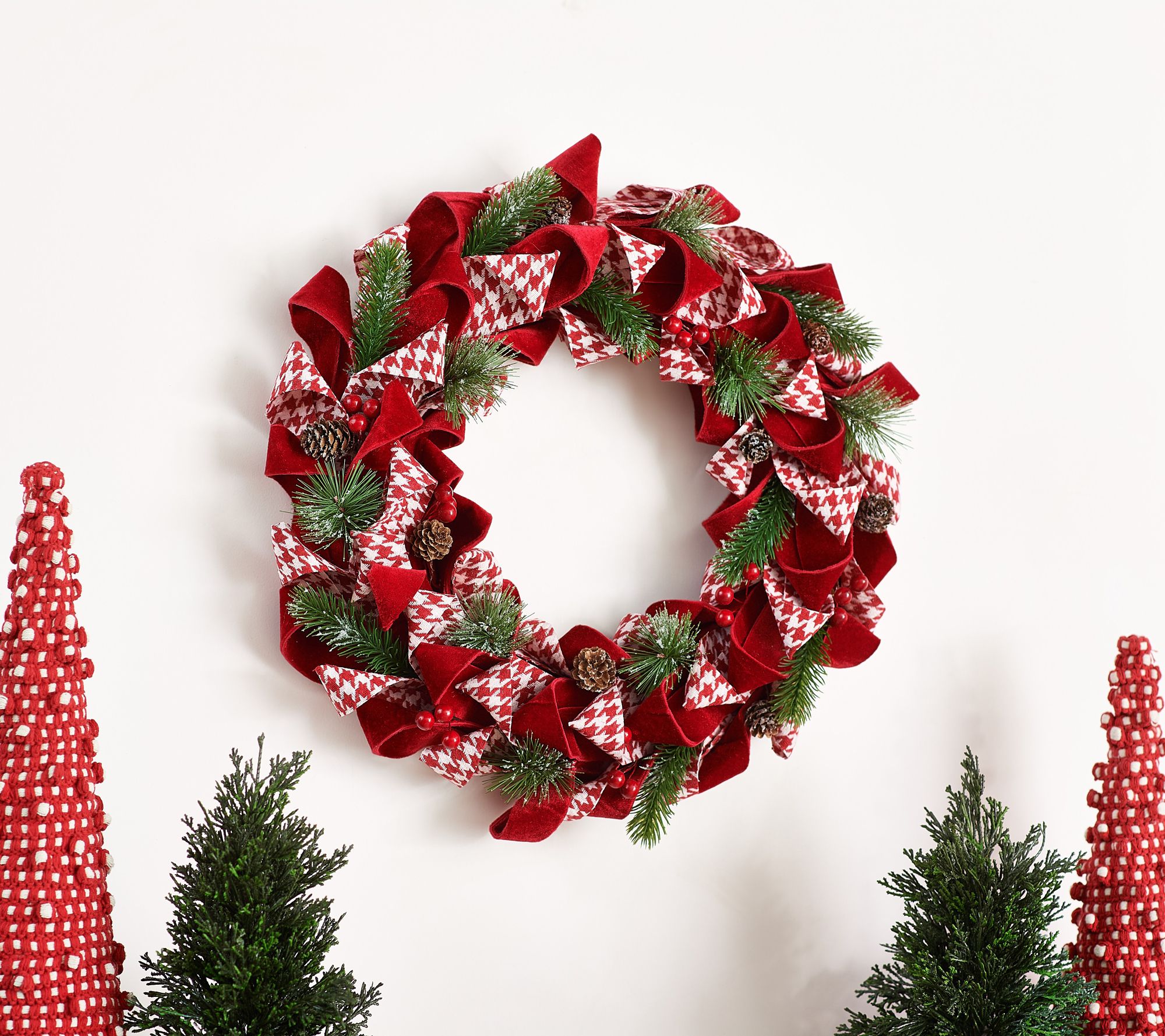 18" Ribbon, Berry and Pine Wreath by Valerie