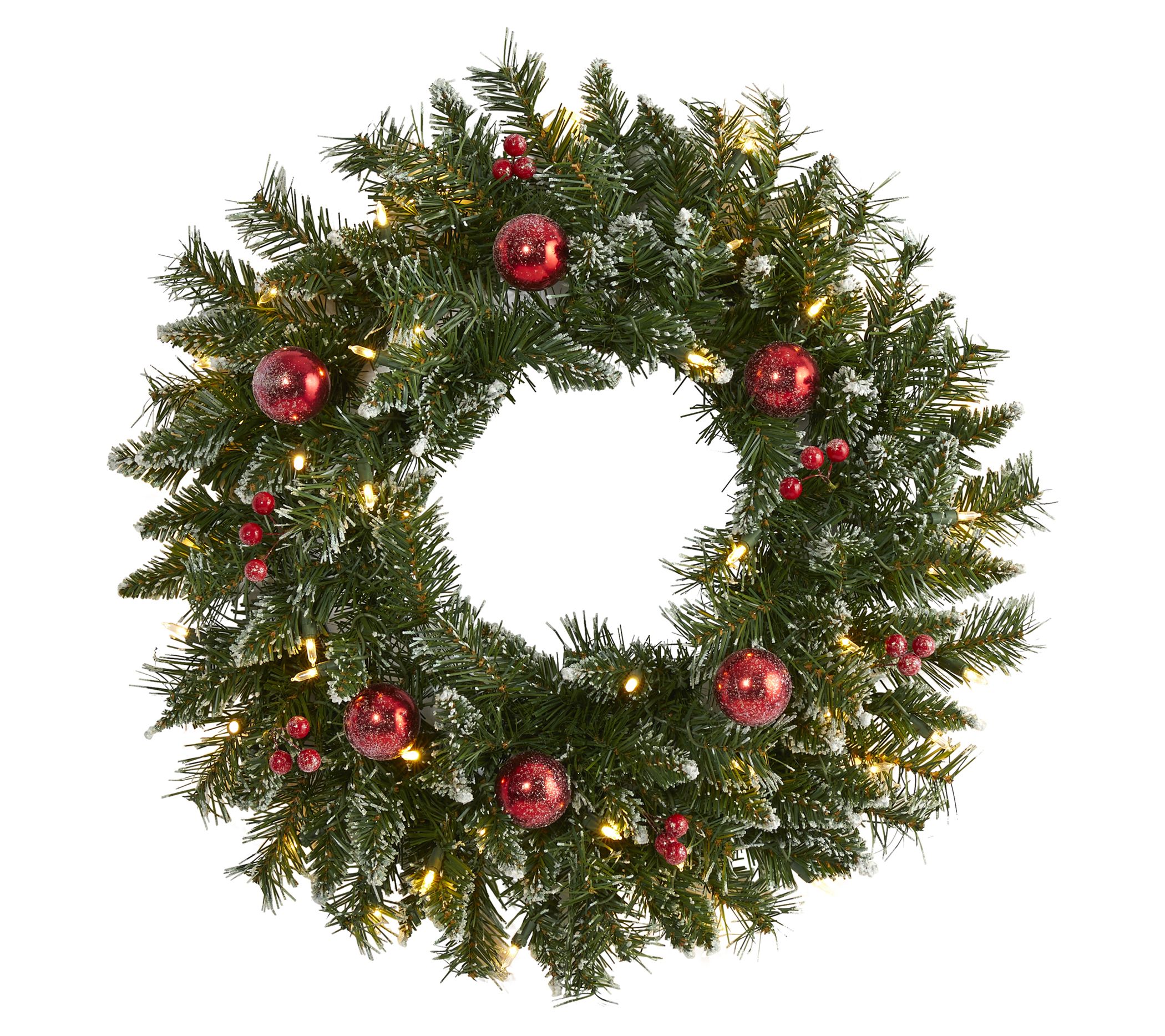Nearly Natural 24" Frosted Wreath w/50 Warm Whi te LED Lights