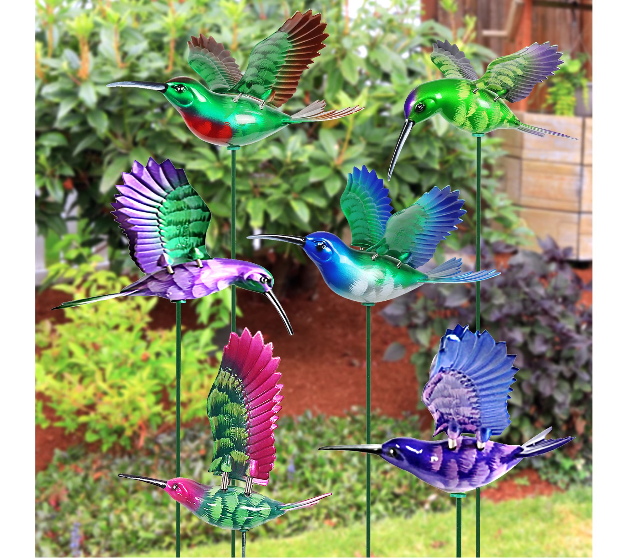 Exhart 6pc 4" WindyWings Hummingbird Stake Assortment