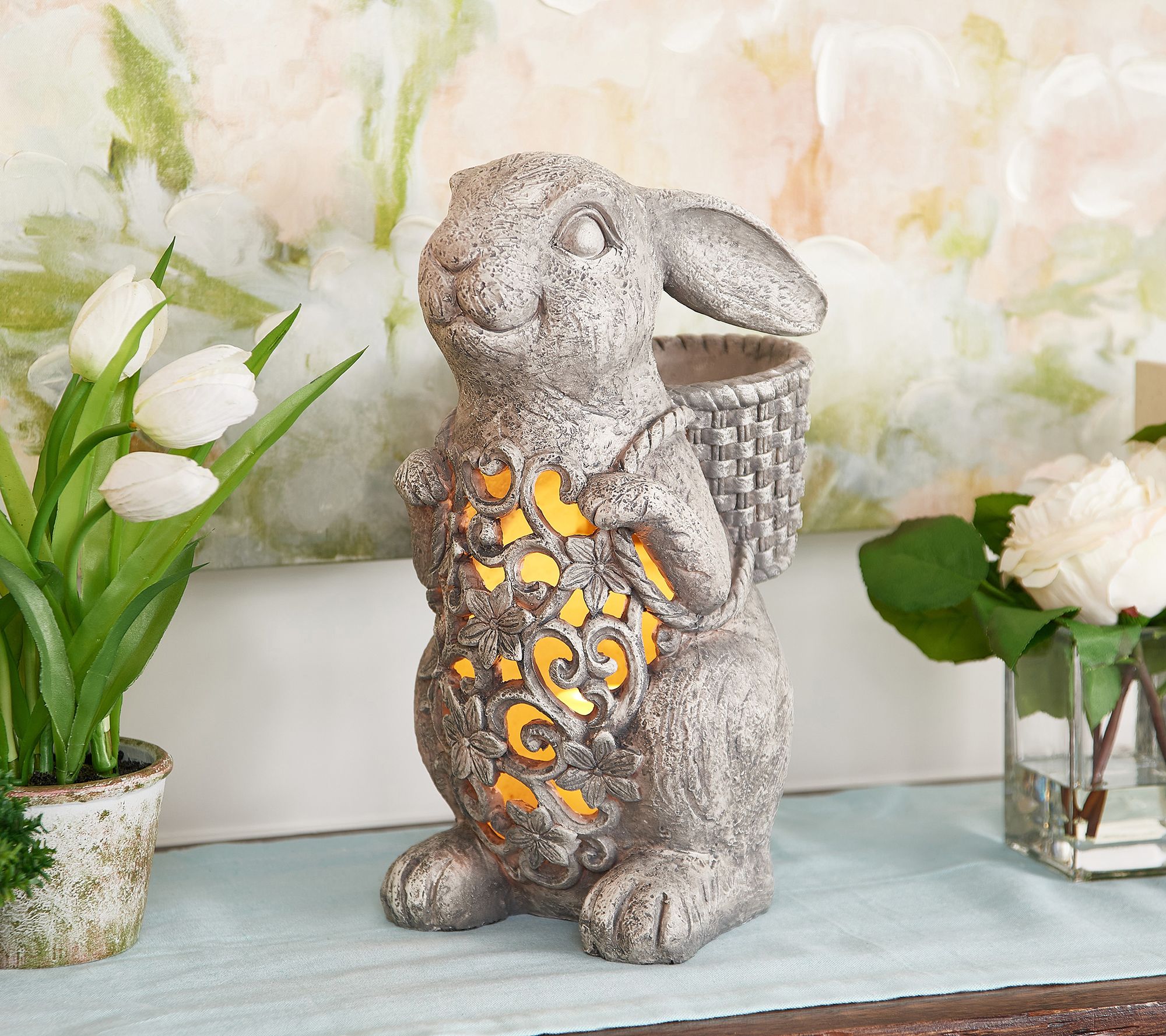 Easter Martha Stewart Bunny Rabbit Holding Flower Resin Figurine
