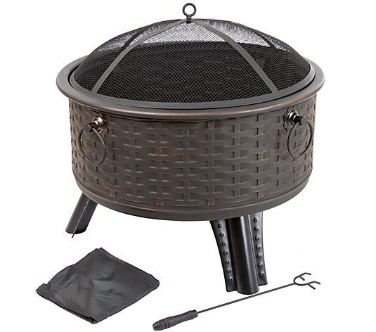 Pure Garden 26" Round Woven Metal Fire Pit withCover