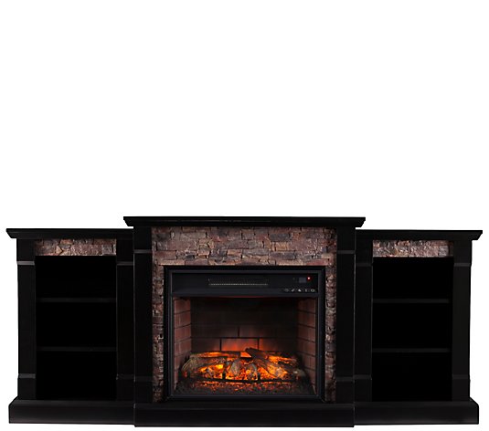 Gallatin Faux Stone Electric Fireplace w/ Bookcases