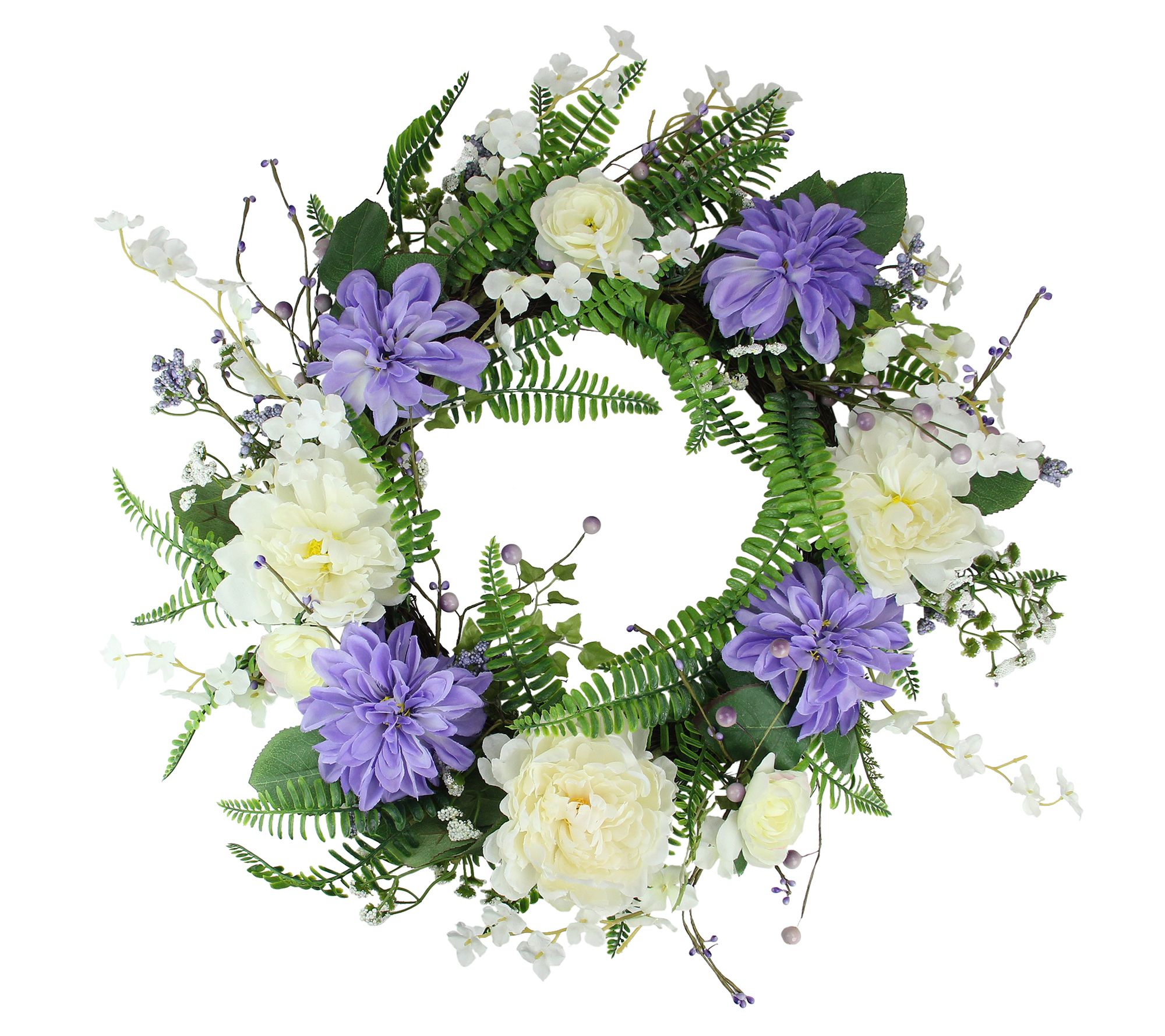 Northlight Peony & Assorted Foliage Wreath  Purple & Cream