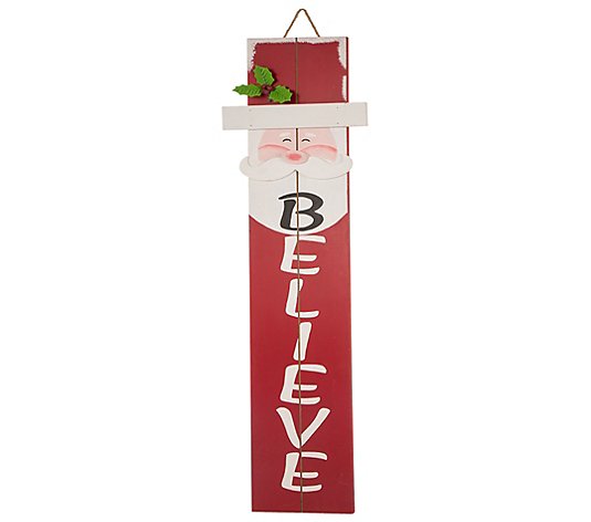 Glitzhome Believe Wooden Christmas Holiday Santa Porch Sign