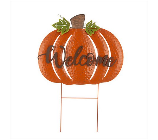 Glitzhome Metal Pumpkin Welome Yard Standing orHanging Sign