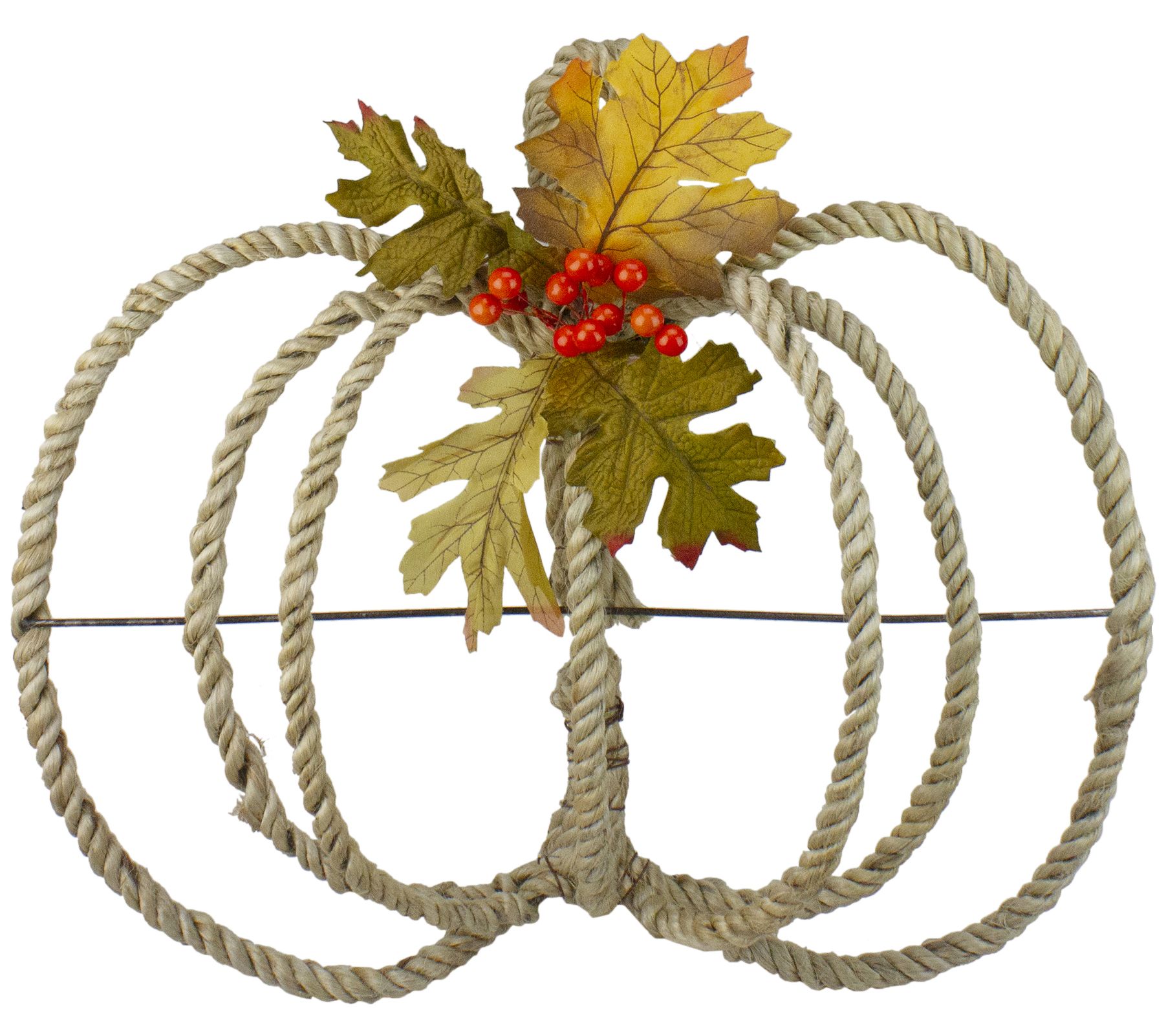 Northlight 16" Foliage & Rope Pumpkin Thanksgiving Wall Hang