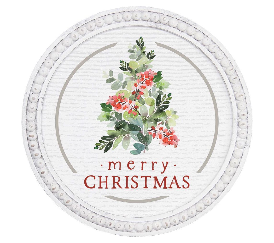 Sincere Surroundings 14" Merry Christmas Holly Beaded Art