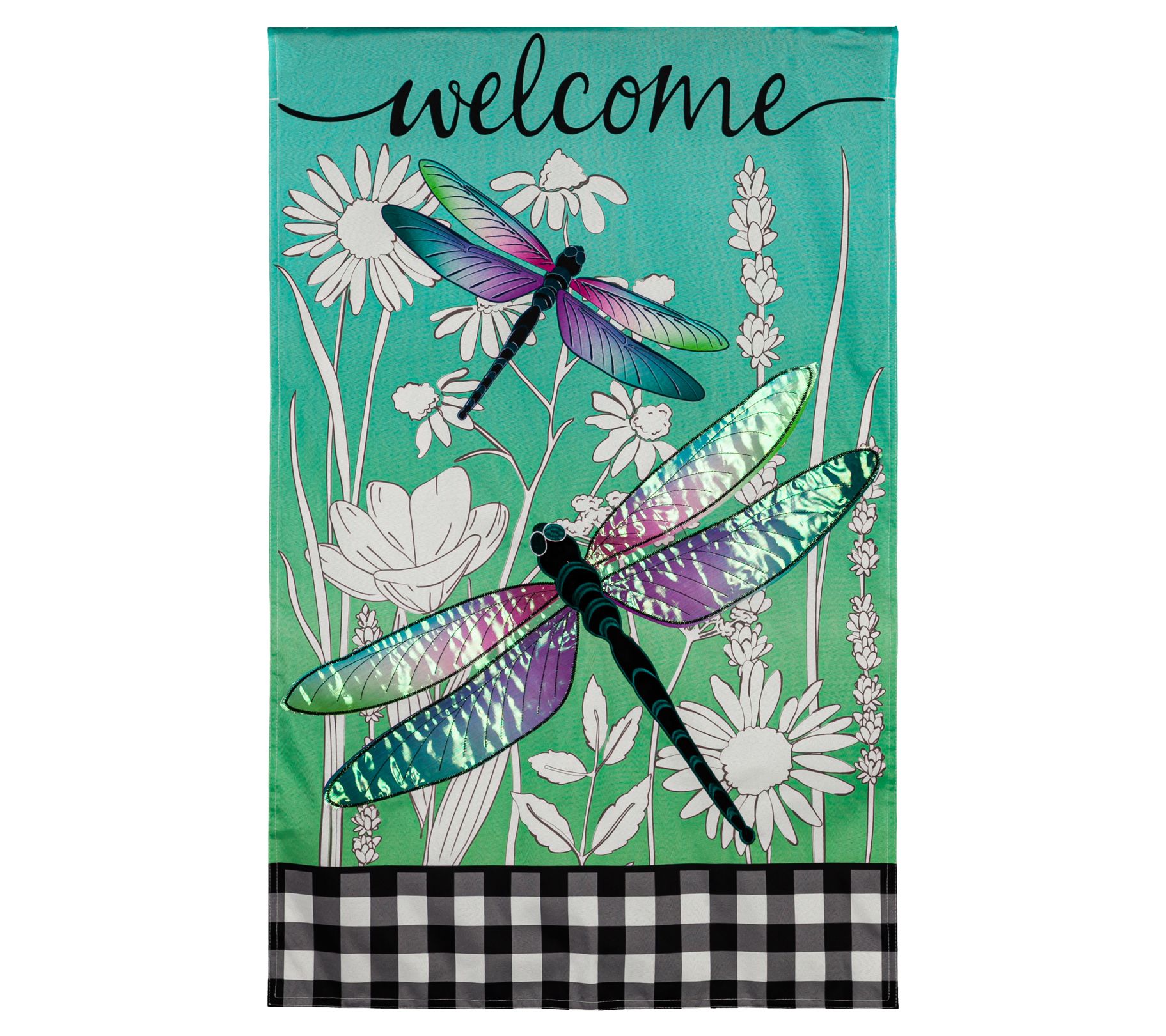 Evergreen Dragonflies and Wildflowers House Linen Flag