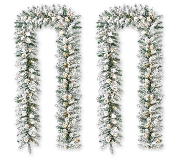 Glitzhome 6' Pre-Lit Snow Christmas Garlands, with Timer S/2