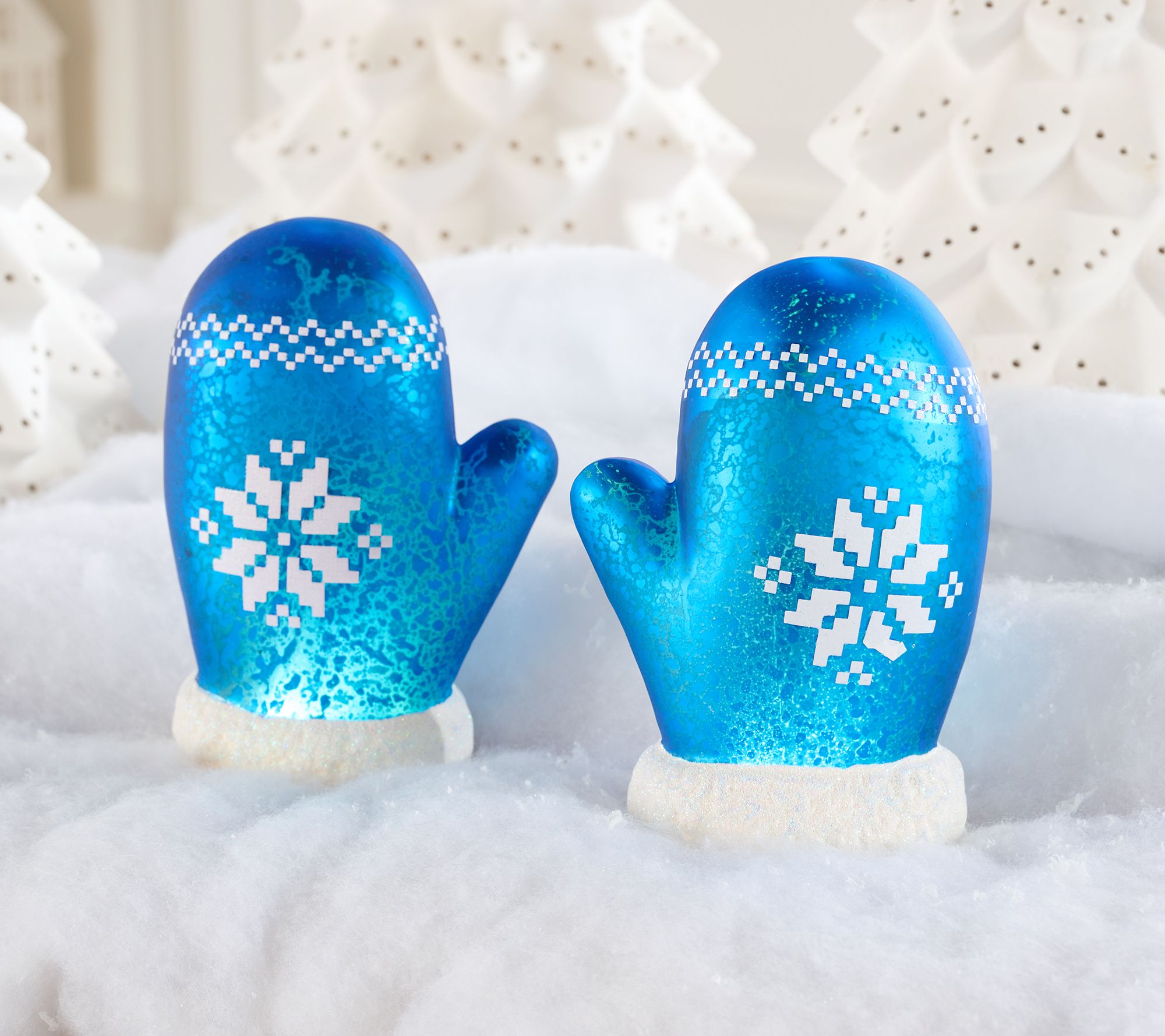"As Is" Set of 2 Illuminated Mercury Glass Winter Mittens by Valerie