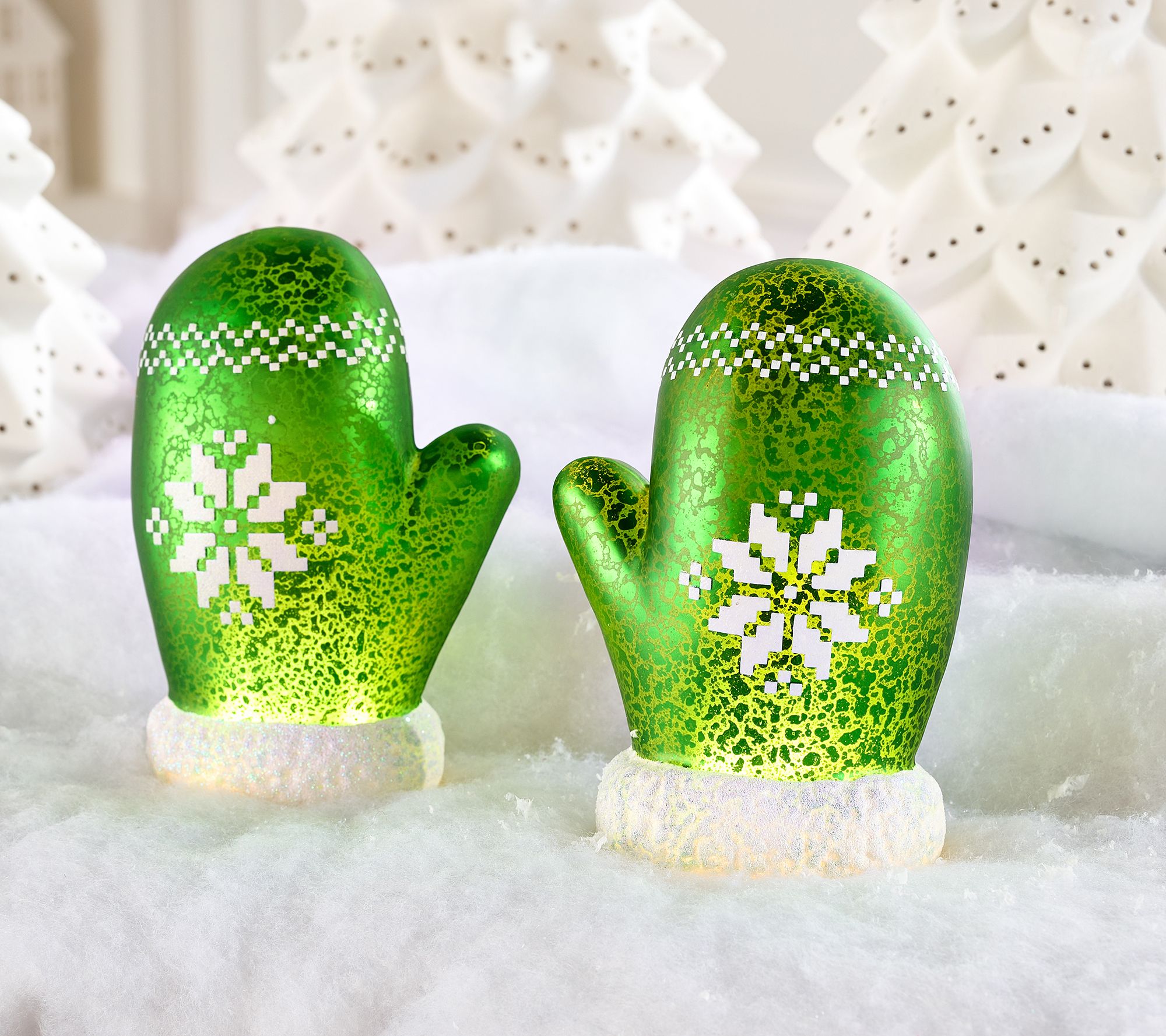 "As Is" Set of 2 Illuminated Mercury Glass Winter Mittens by Valerie