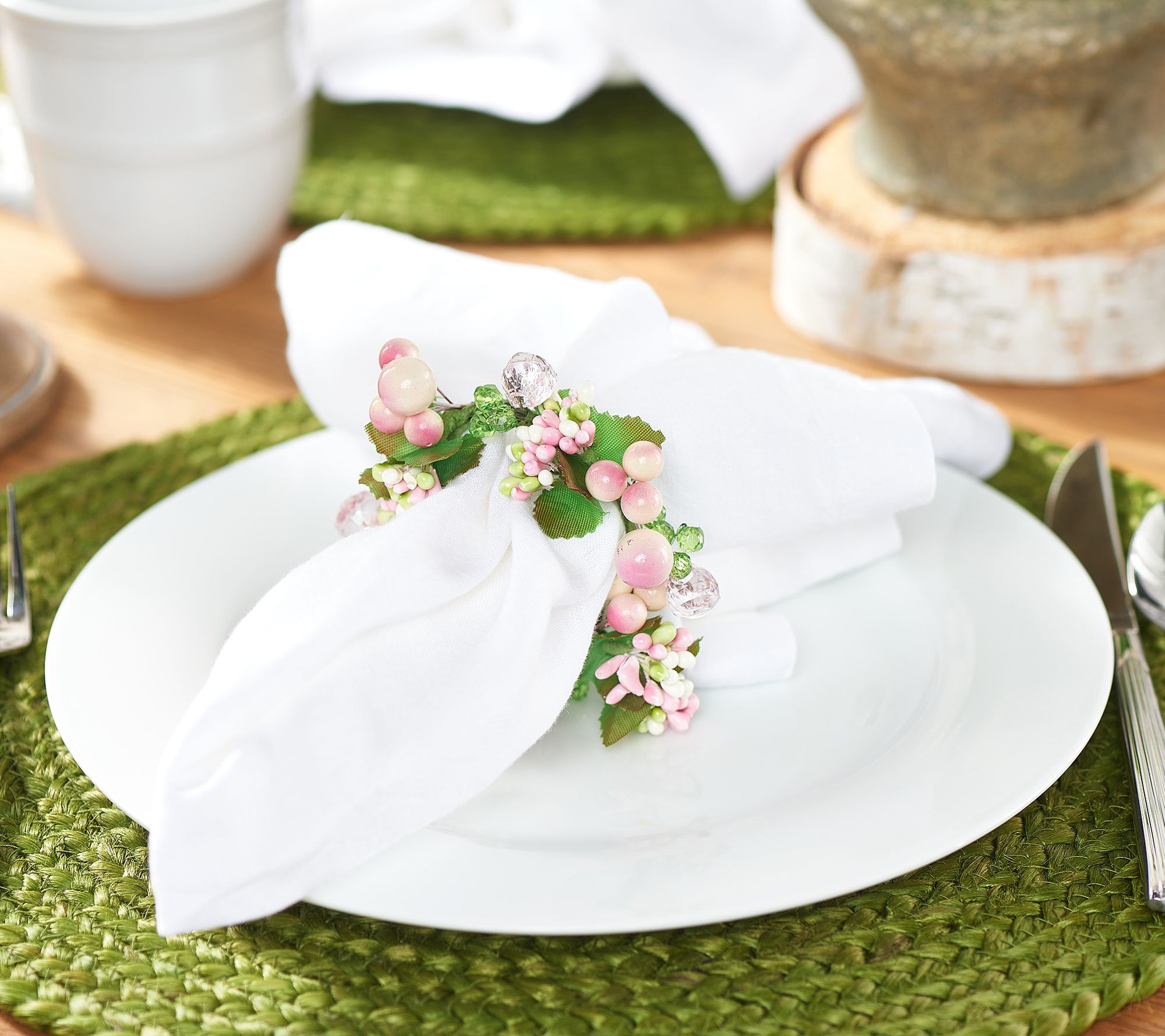 "As Is" Set of 4 Beaded and Pearl Napkin Rings by Valerie