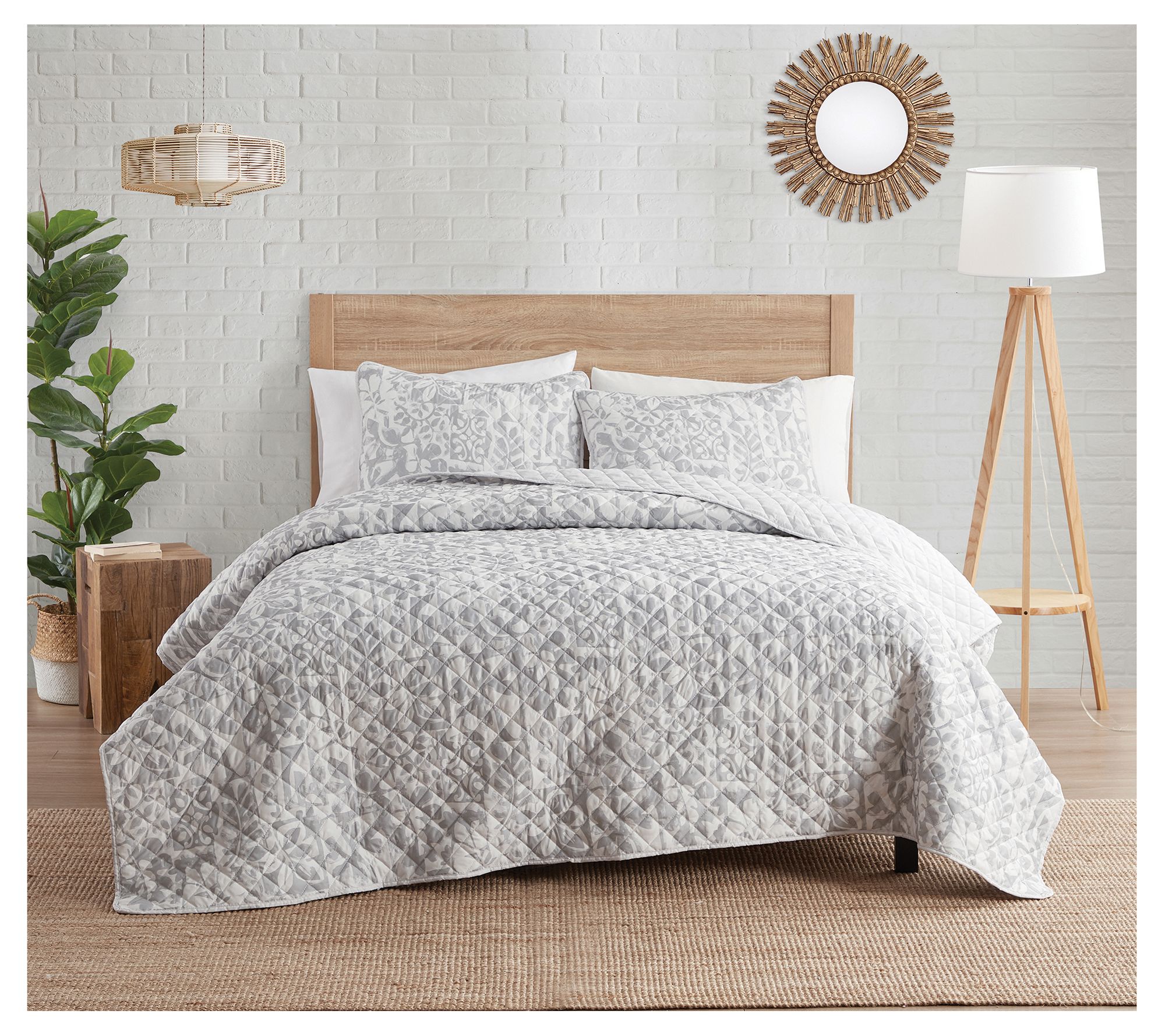 Indigo Ink 3pc Tufted Abstract Floral Reverse Quilt Set- Kin