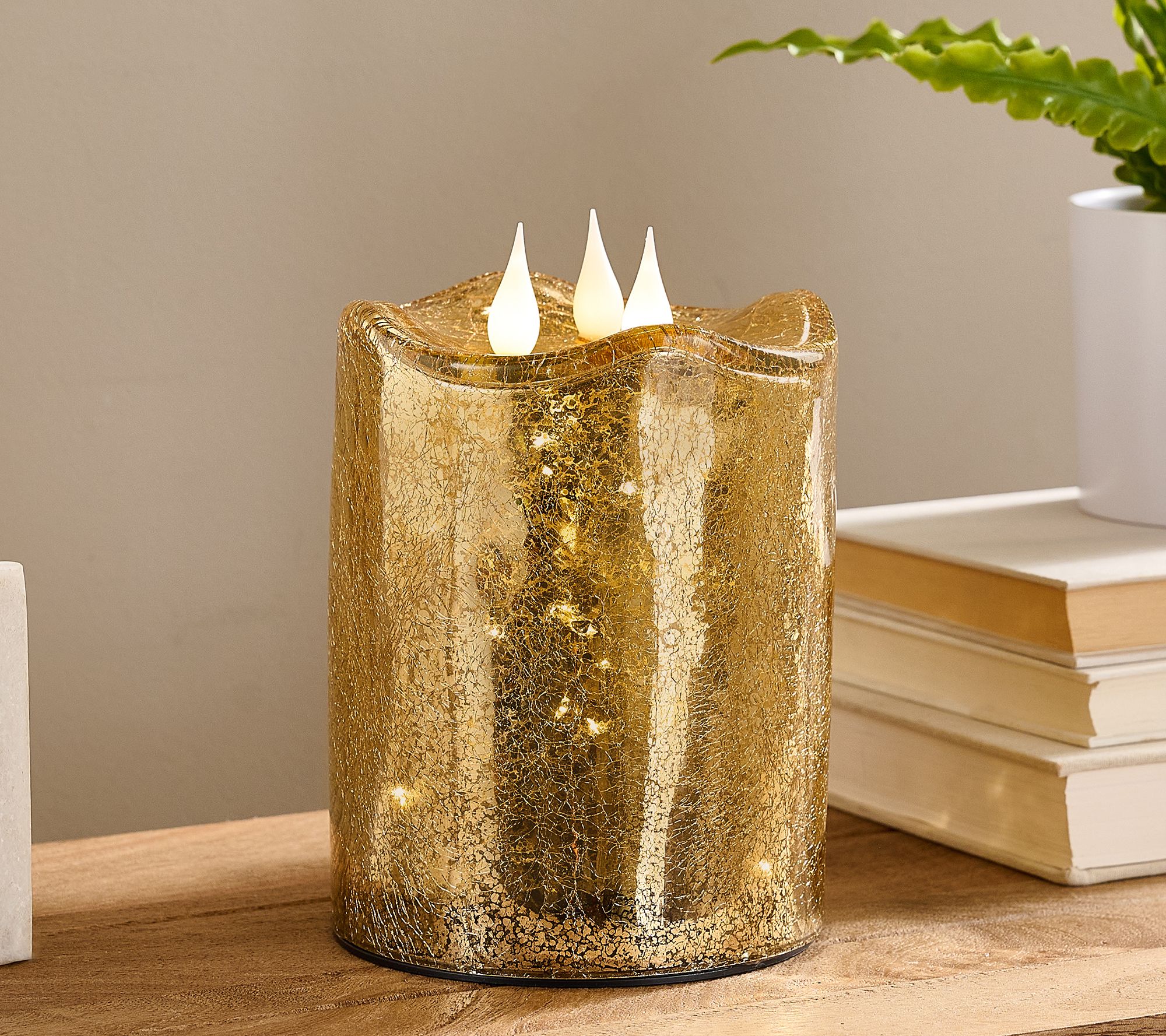 3-Wick Illuminated 7" Crackle Glass Candle by Valerie