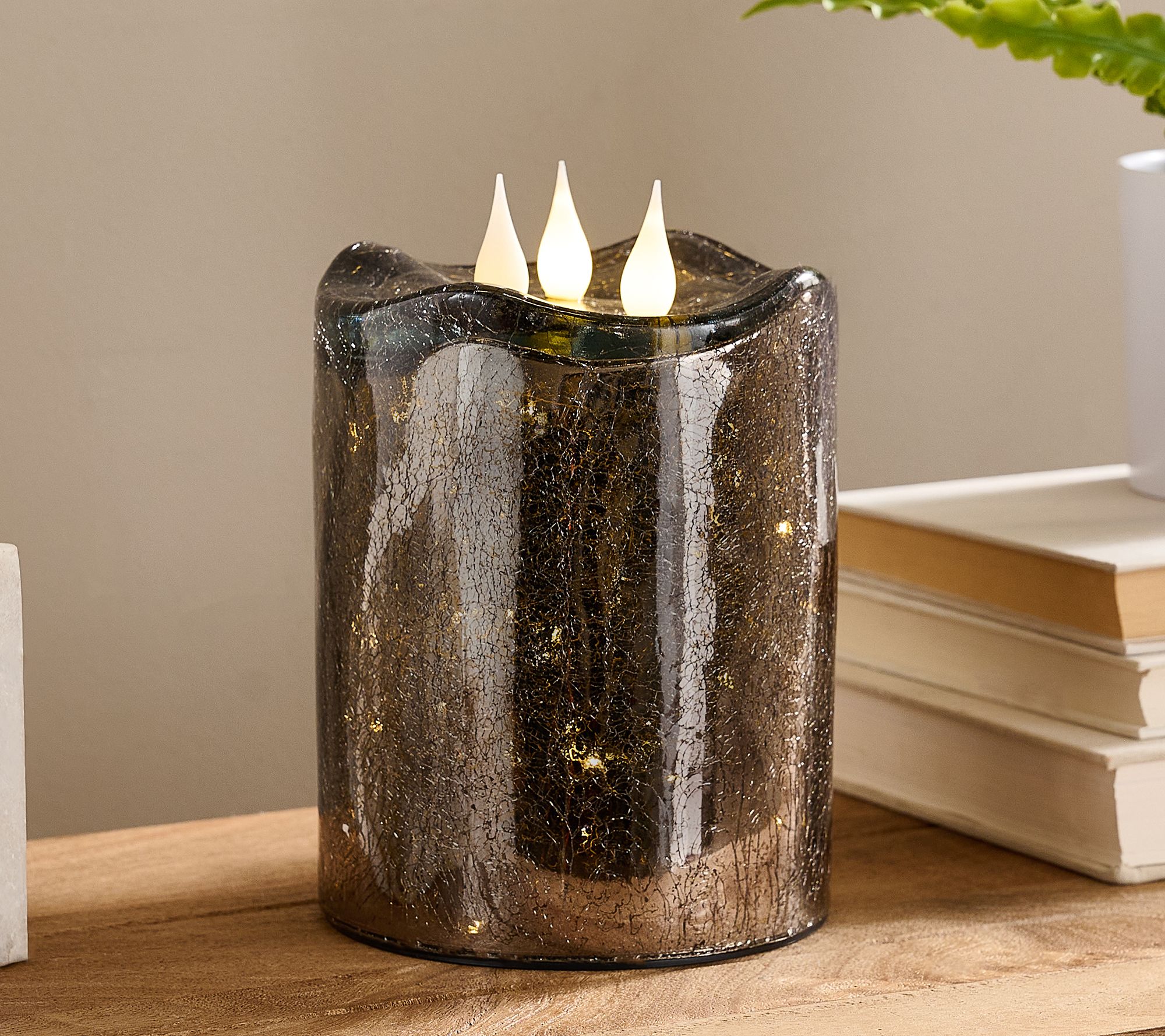 3-Wick Illuminated 7" Crackle Glass Candle by Valerie