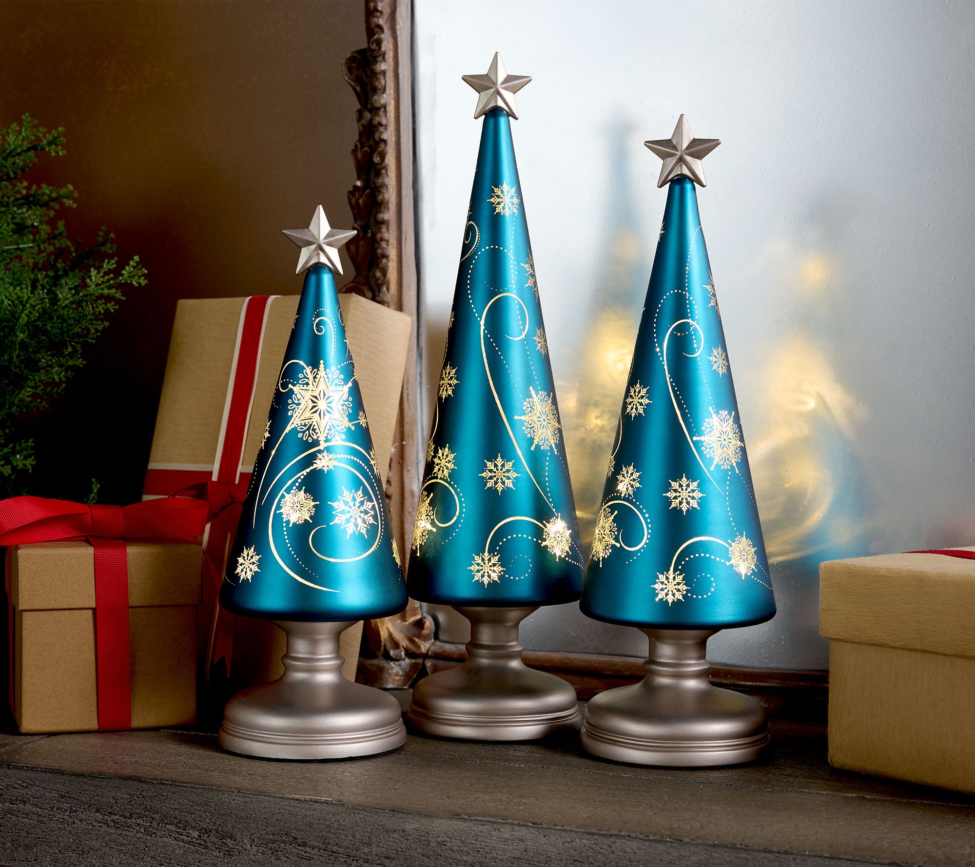 Set of 3 Illuminated Swirling Snow Trees by Valerie - QVC.com