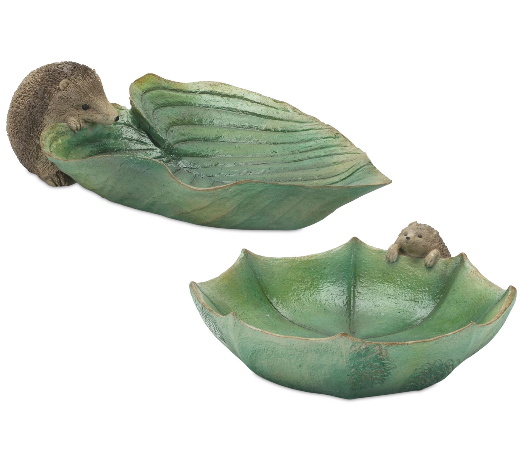 Melrose Leaf Bird Bath with Hedgehog Accent (Set of 2)