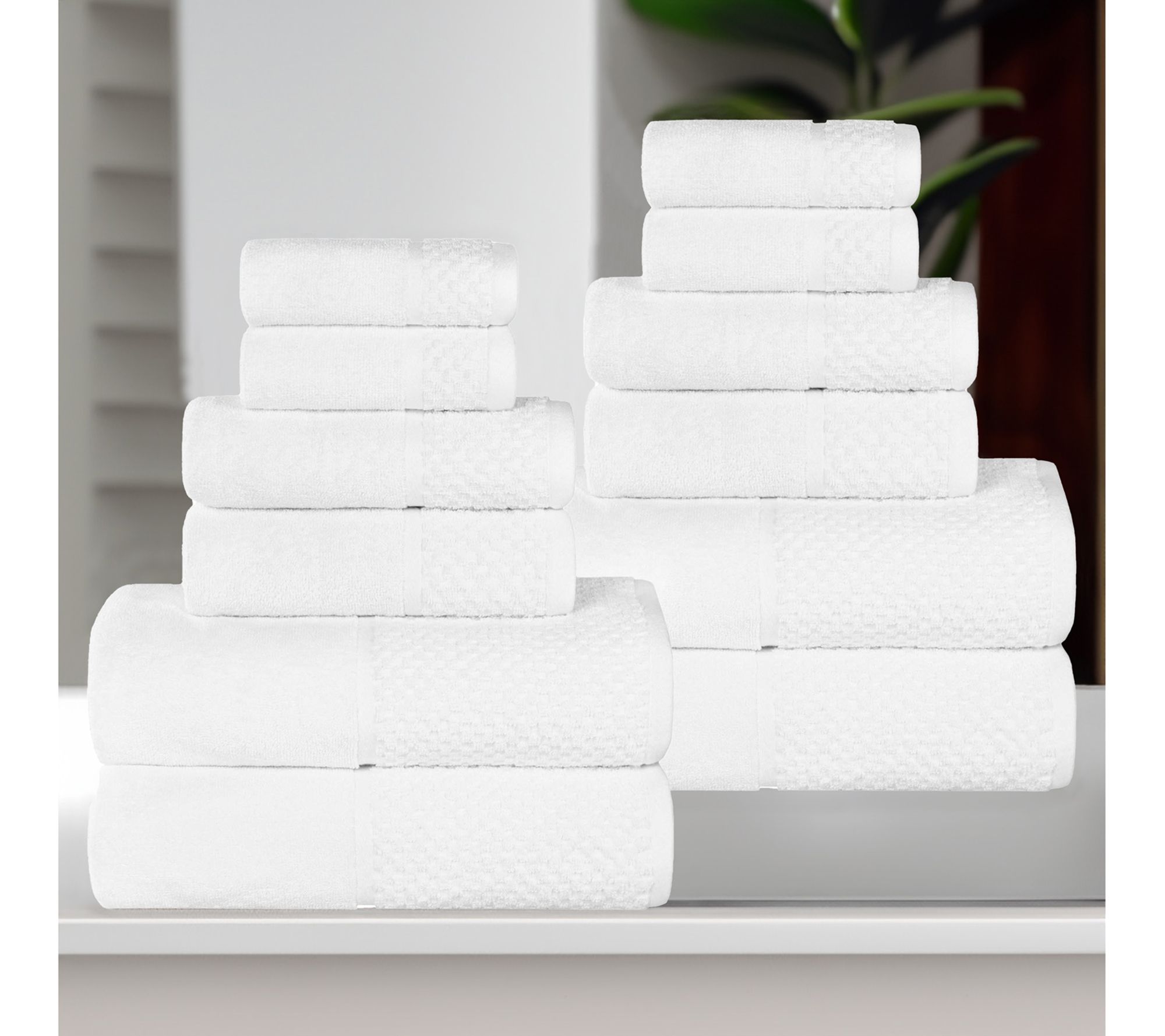 Superior Cotton Soft Absorbent Two Toned 12 P iece Towel Set
