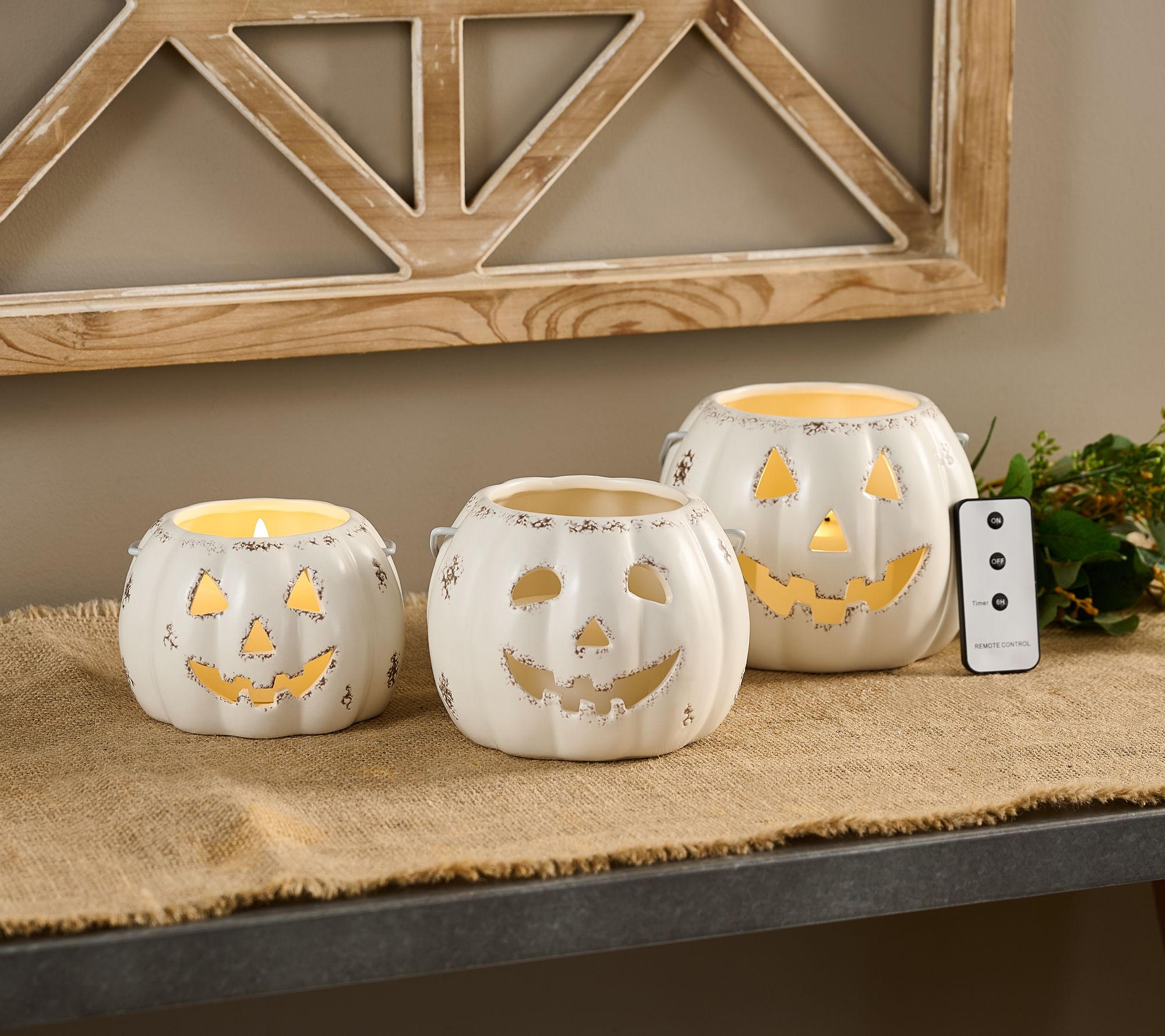 Cozy Cottage by Liz Marie Set of 3 White Jack- O-Lanterns