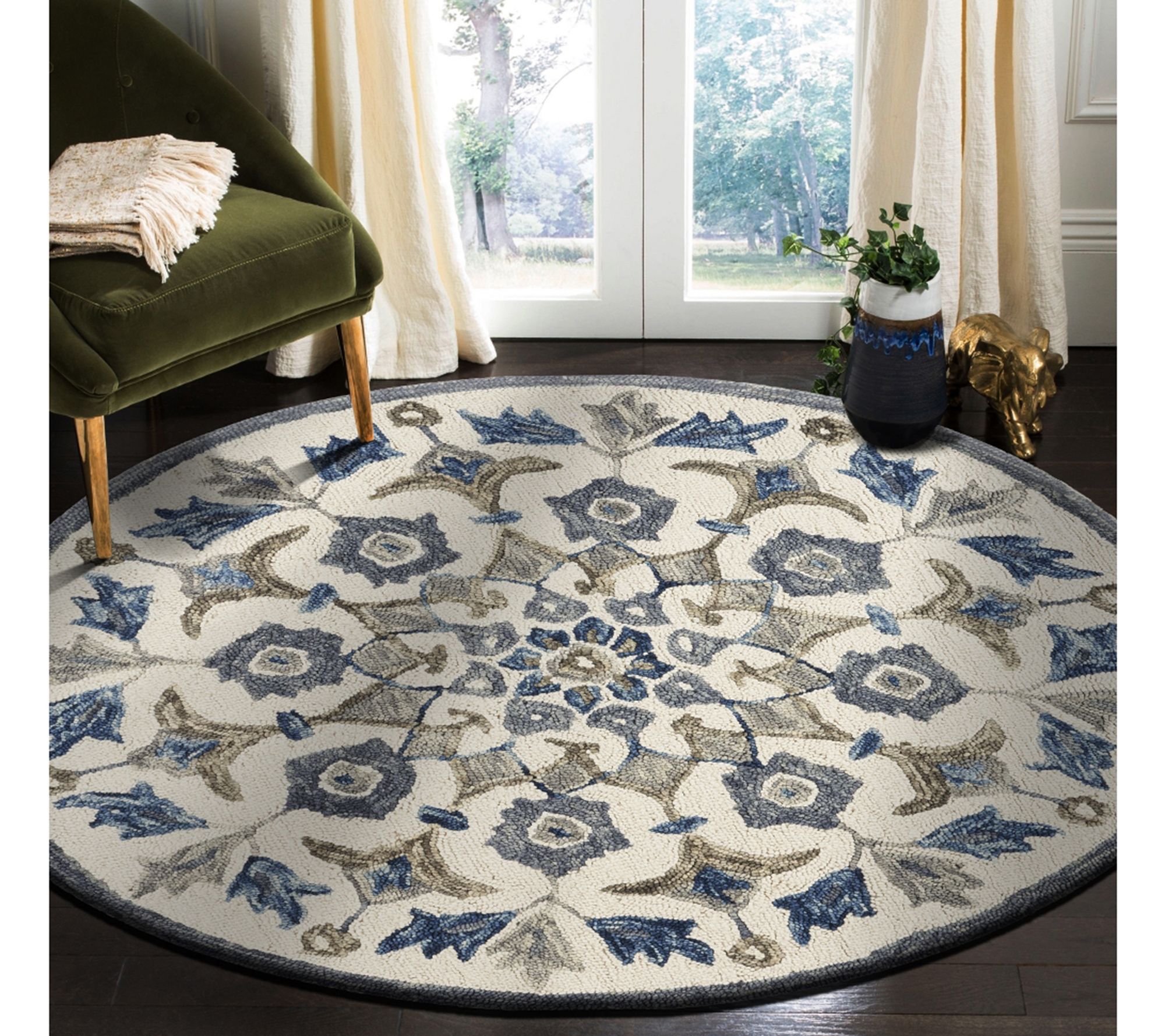 Ox Bay Mary Ivory Floral Medallion Wool Indoor6' Round Rug