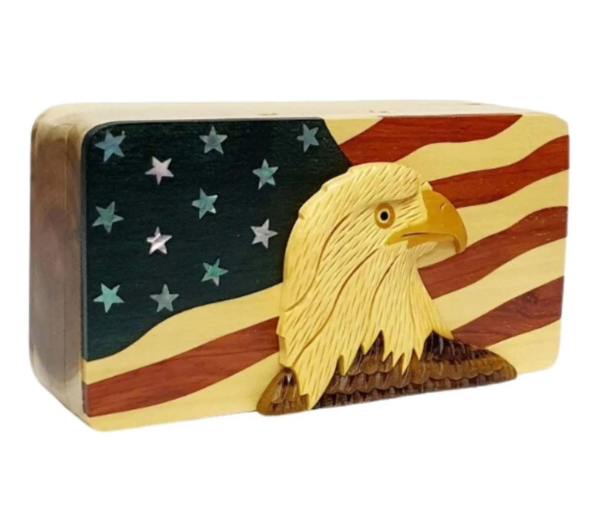Carver Dan's Mother of Pearl USA Eagle Puzzle Box
