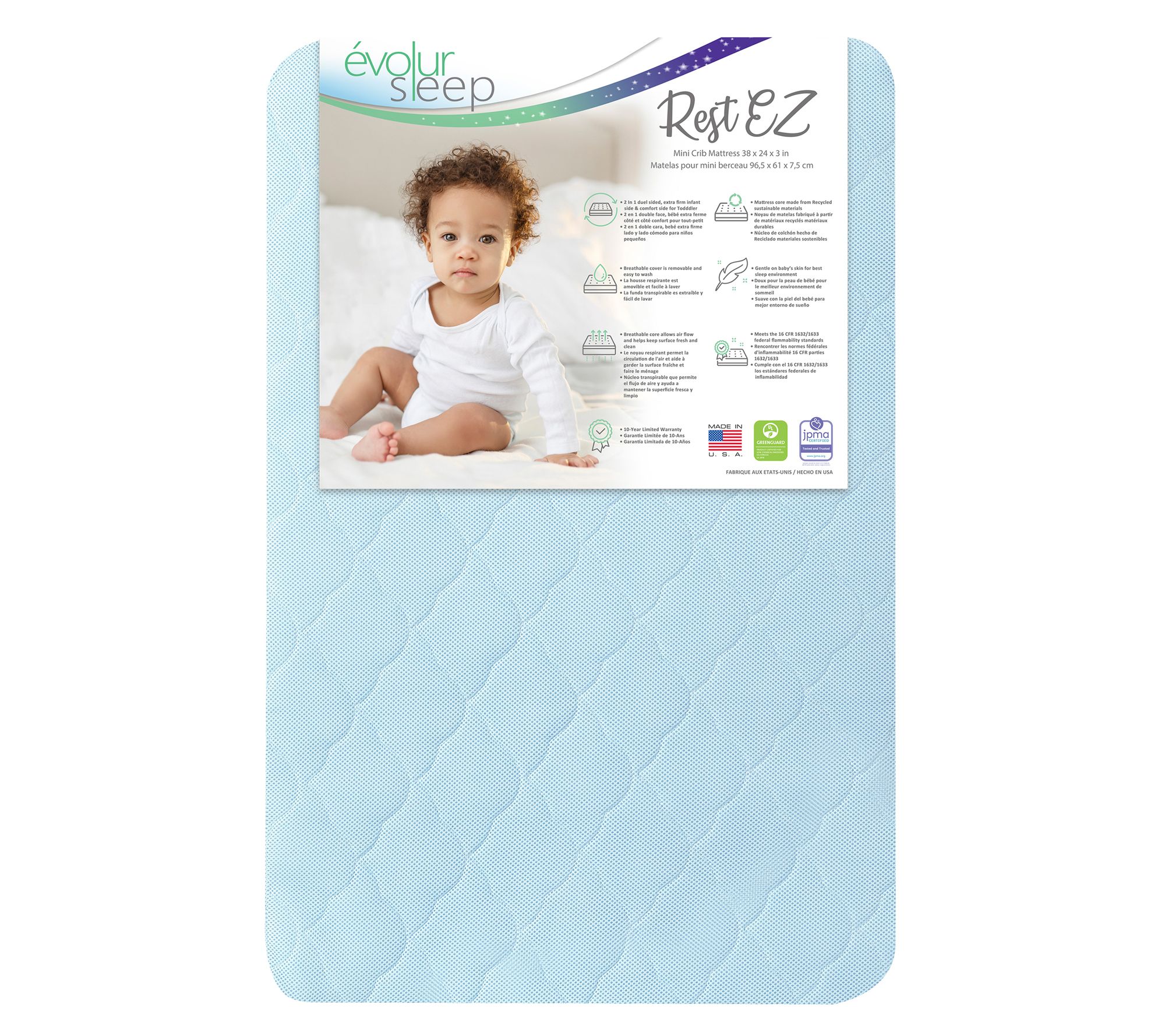 Dream On Me Rest EZ 2-in-1 Mini Crib Mattress