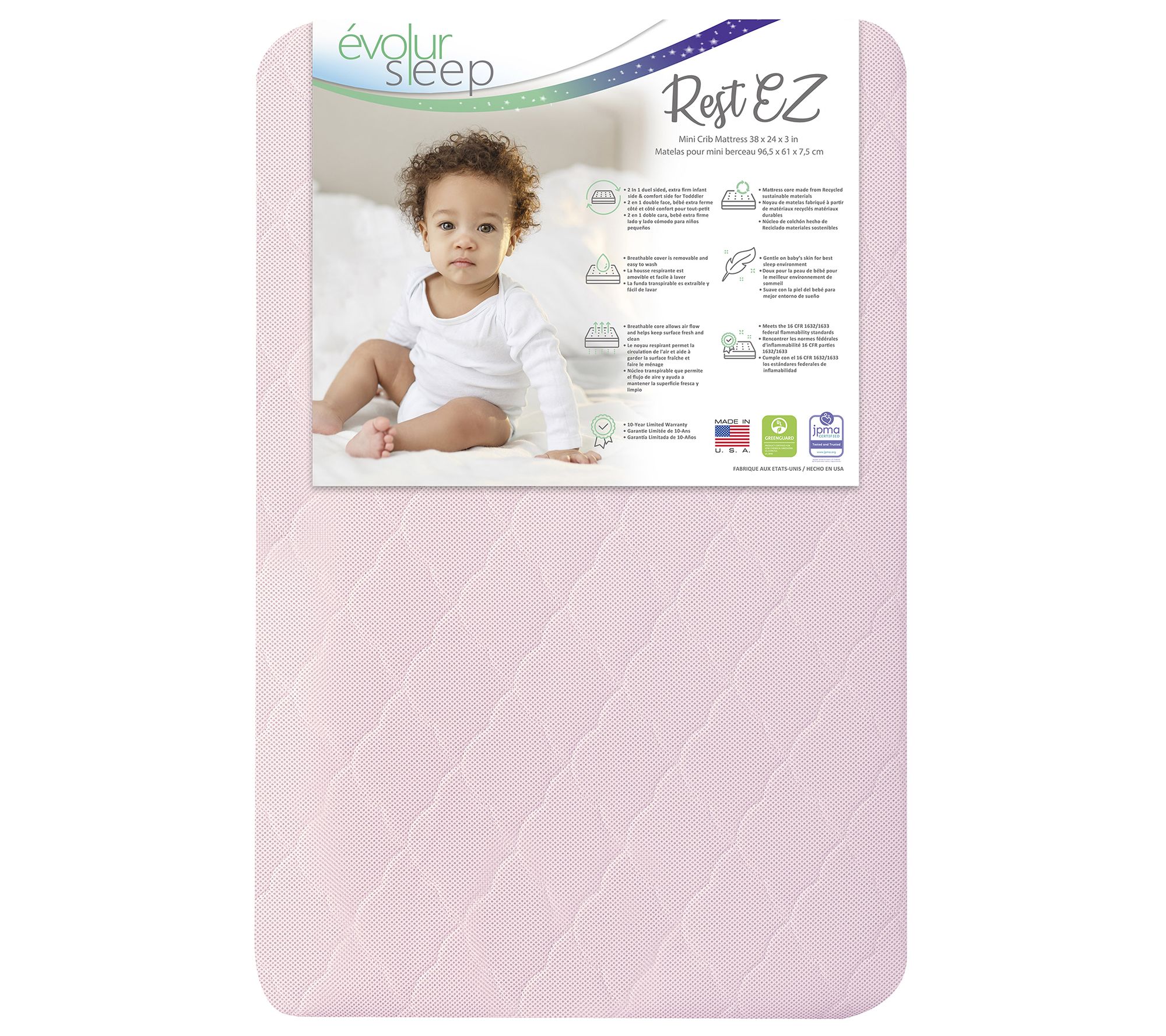 Dream On Me Rest EZ 2-in-1 Mini Crib Mattress