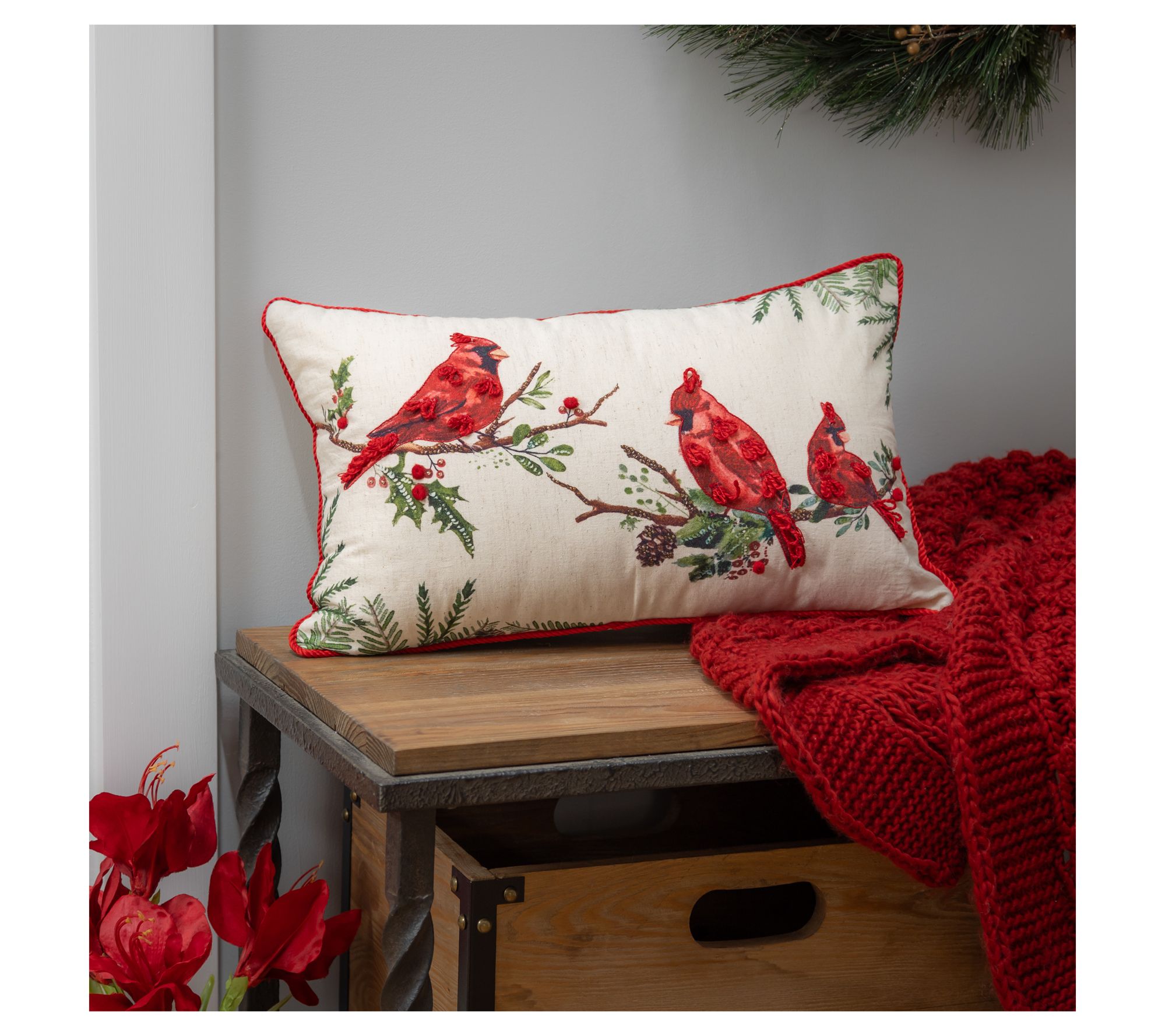Evergreen 20"x12" Cardinals on Branches LumbarPillow