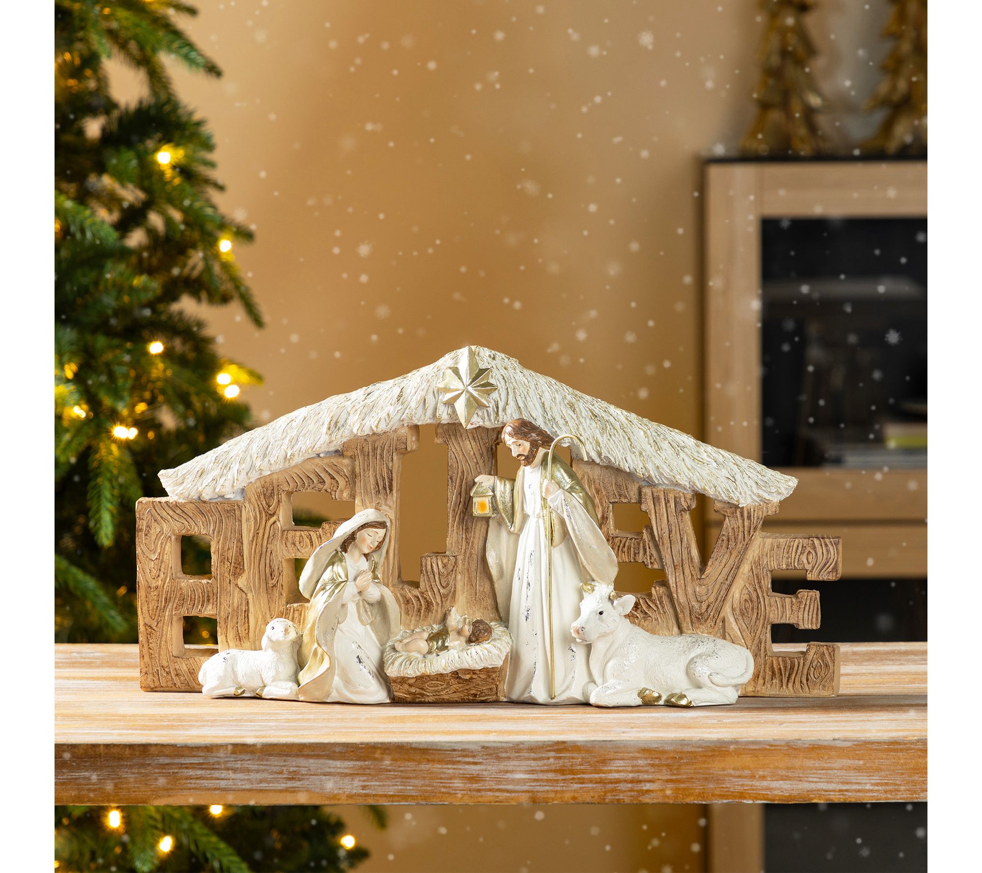 Glitzhome 11.75"L Resin "BELIEVE" Holy Family Figurine