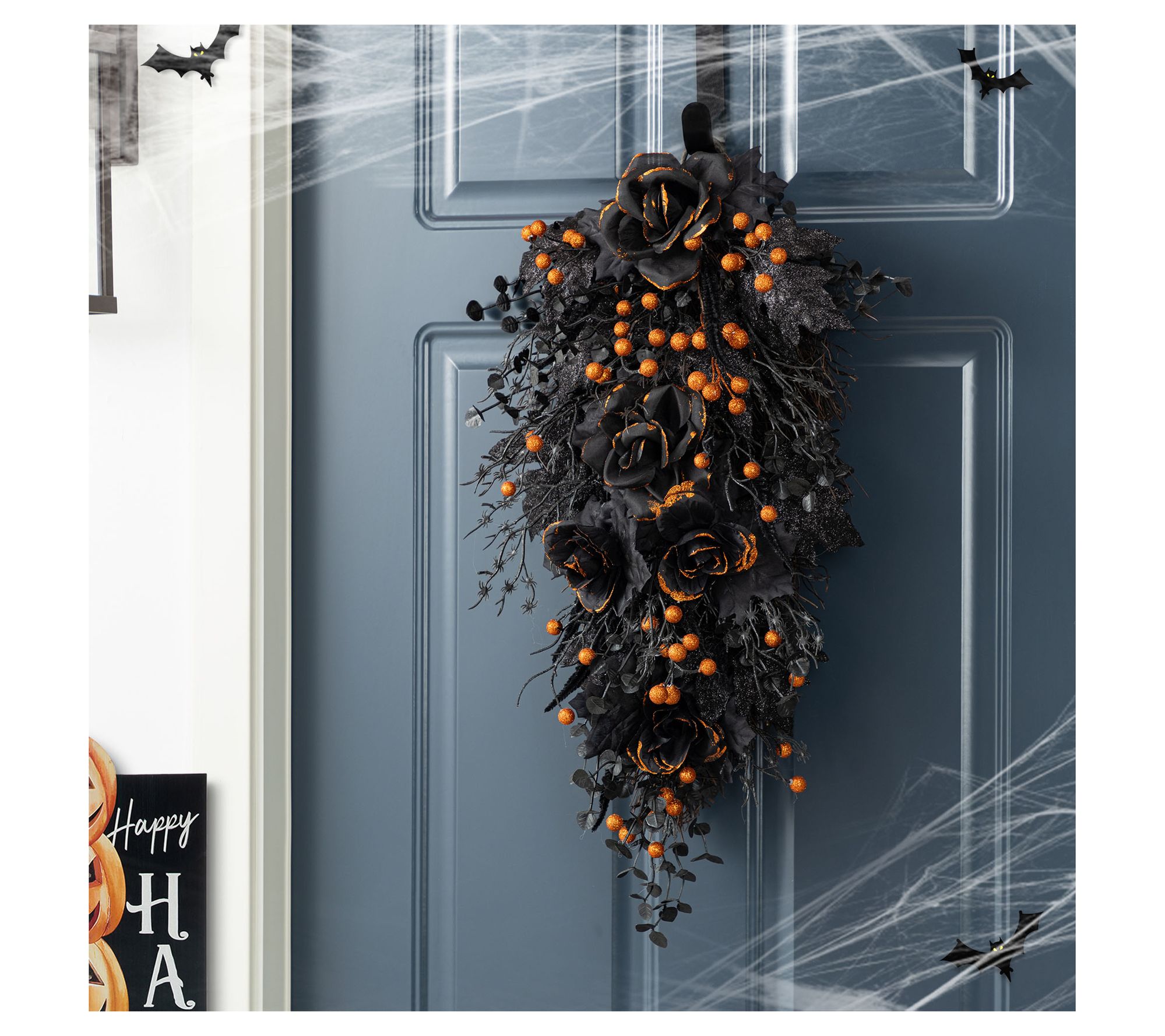 Glitzhome 28"H Halloween Black Rose and Berry Swag