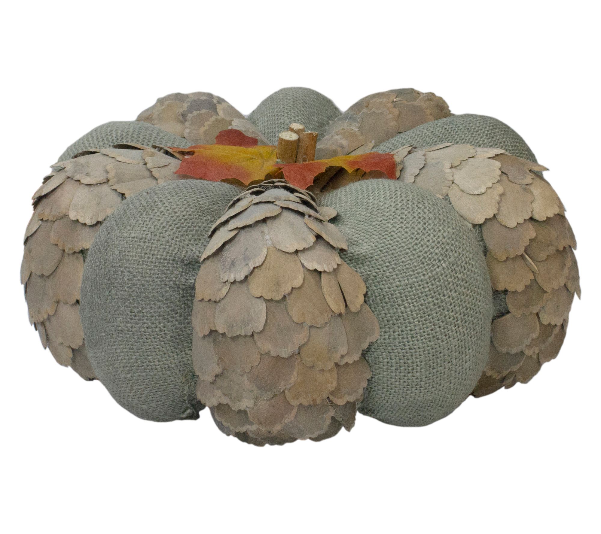 Northlight Harvest Layered Leaves and Burlap Pumpkin 10"