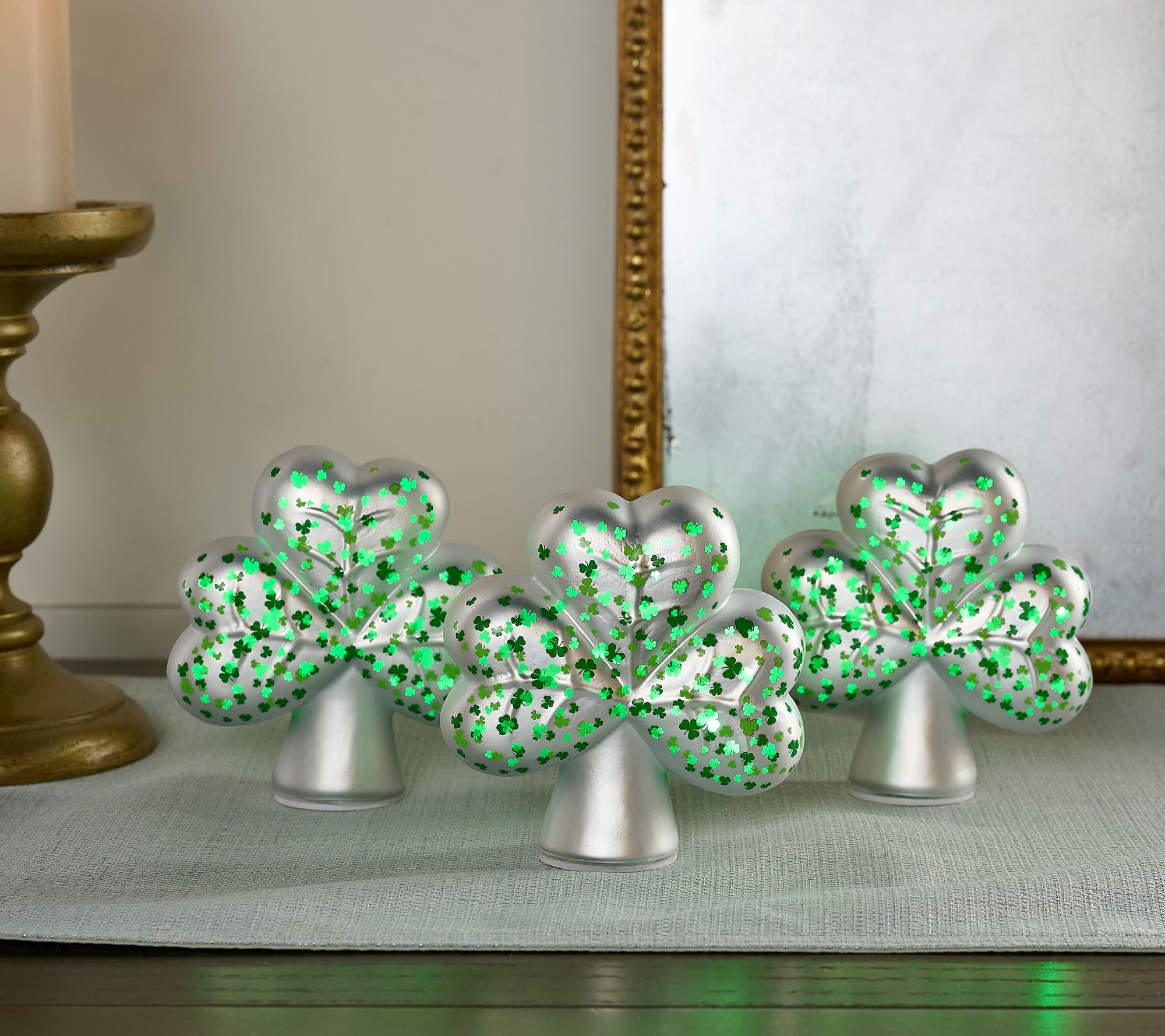 Set of 3 Illuminated Shamrocks With Confetti By Valerie