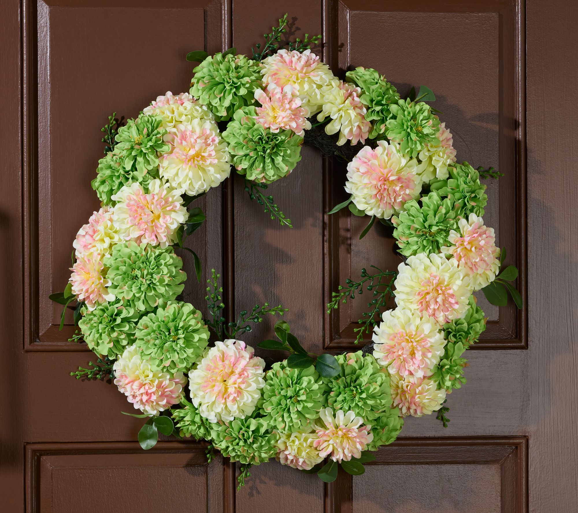  24" Decorative Faux Floral Zinnia Wreath by Kim Gravel