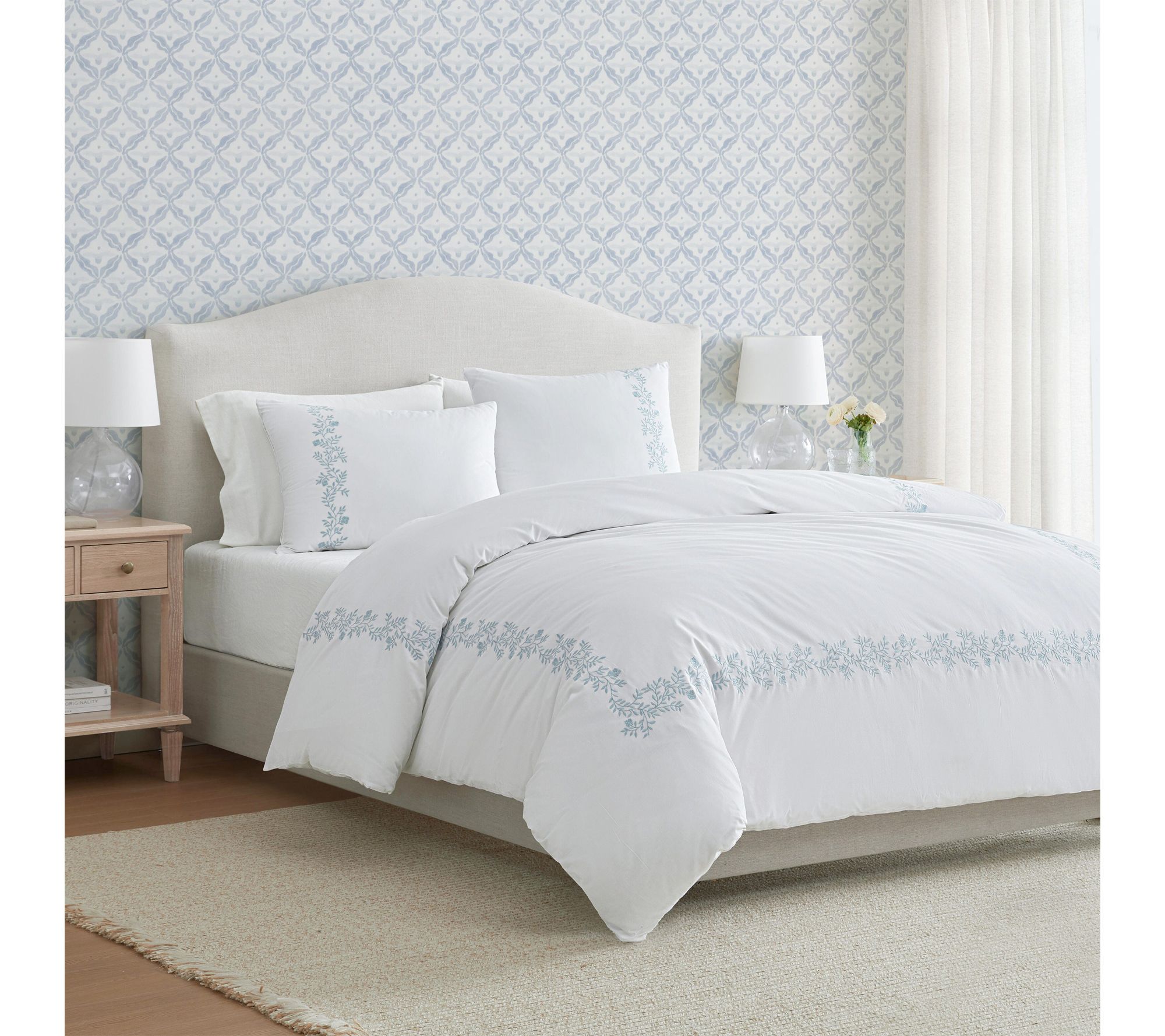 Martha Stewart Garden Path White/Blue Cotton Twin Duvet Set
