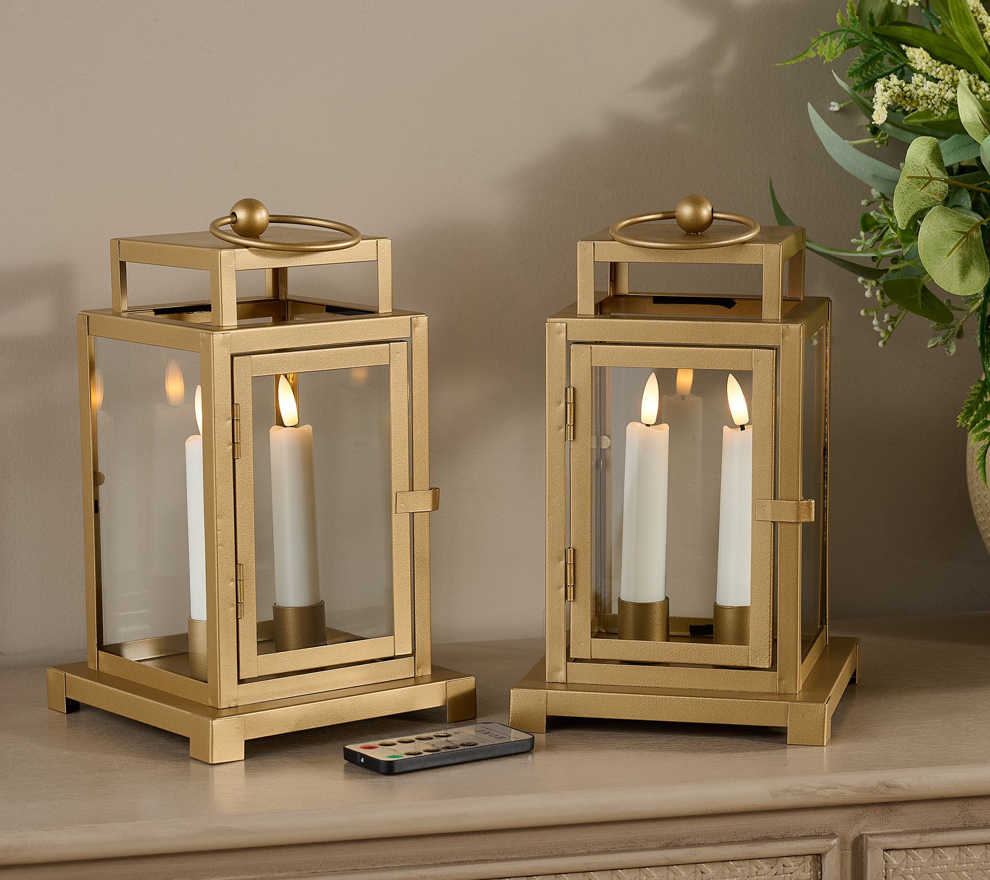 "As Is" Home Reflections S/2 Mini Metal Lanterns with 2 Taper Candles