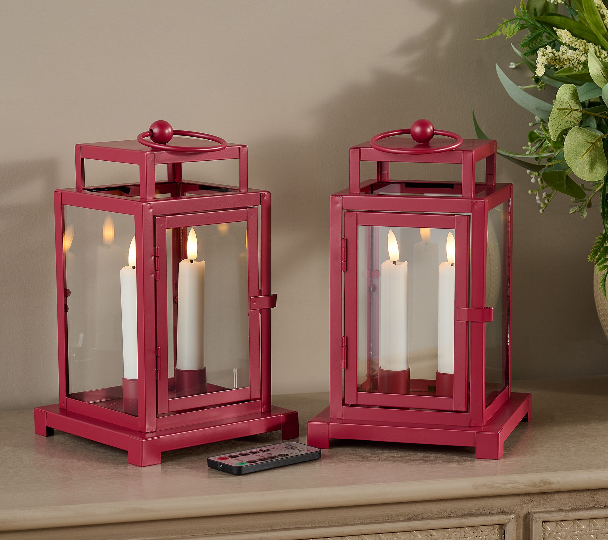 "As Is" Home Reflections S/2 Mini Metal Lanterns with 2 Taper Candles