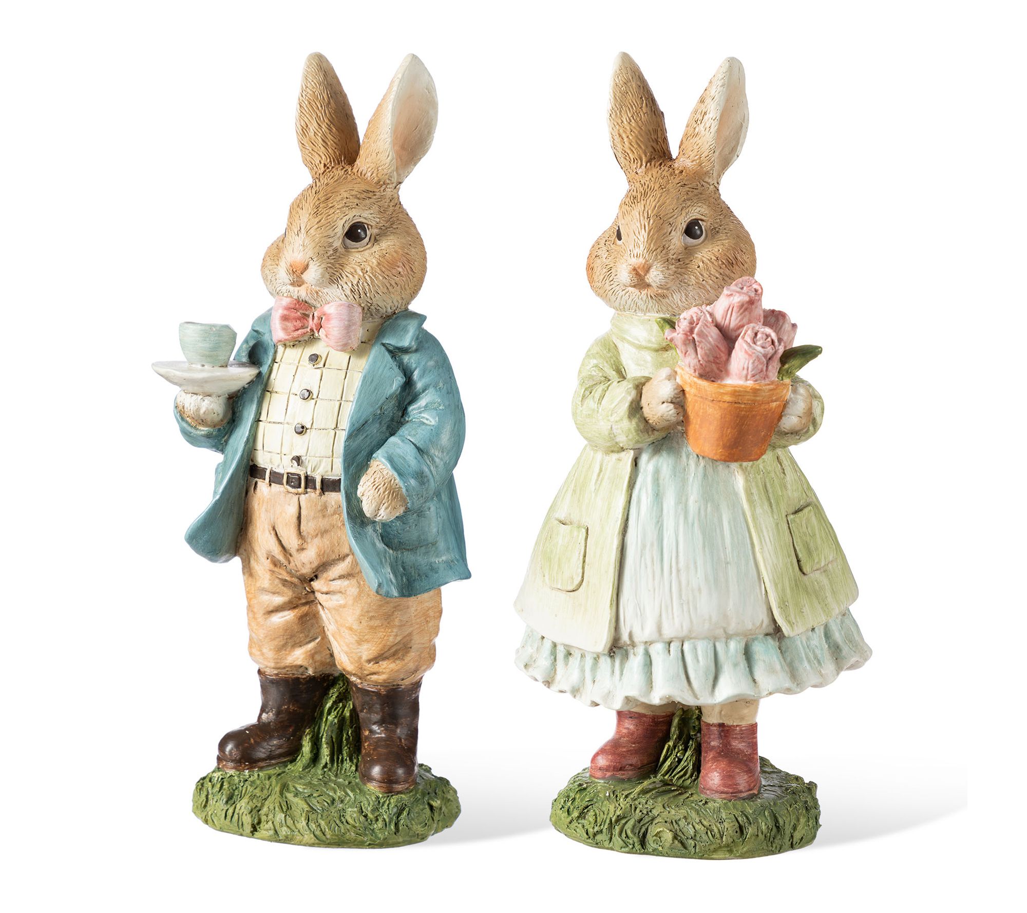 Glitzhome 9.75"H Easter Resin Bunny Couple Table Decor