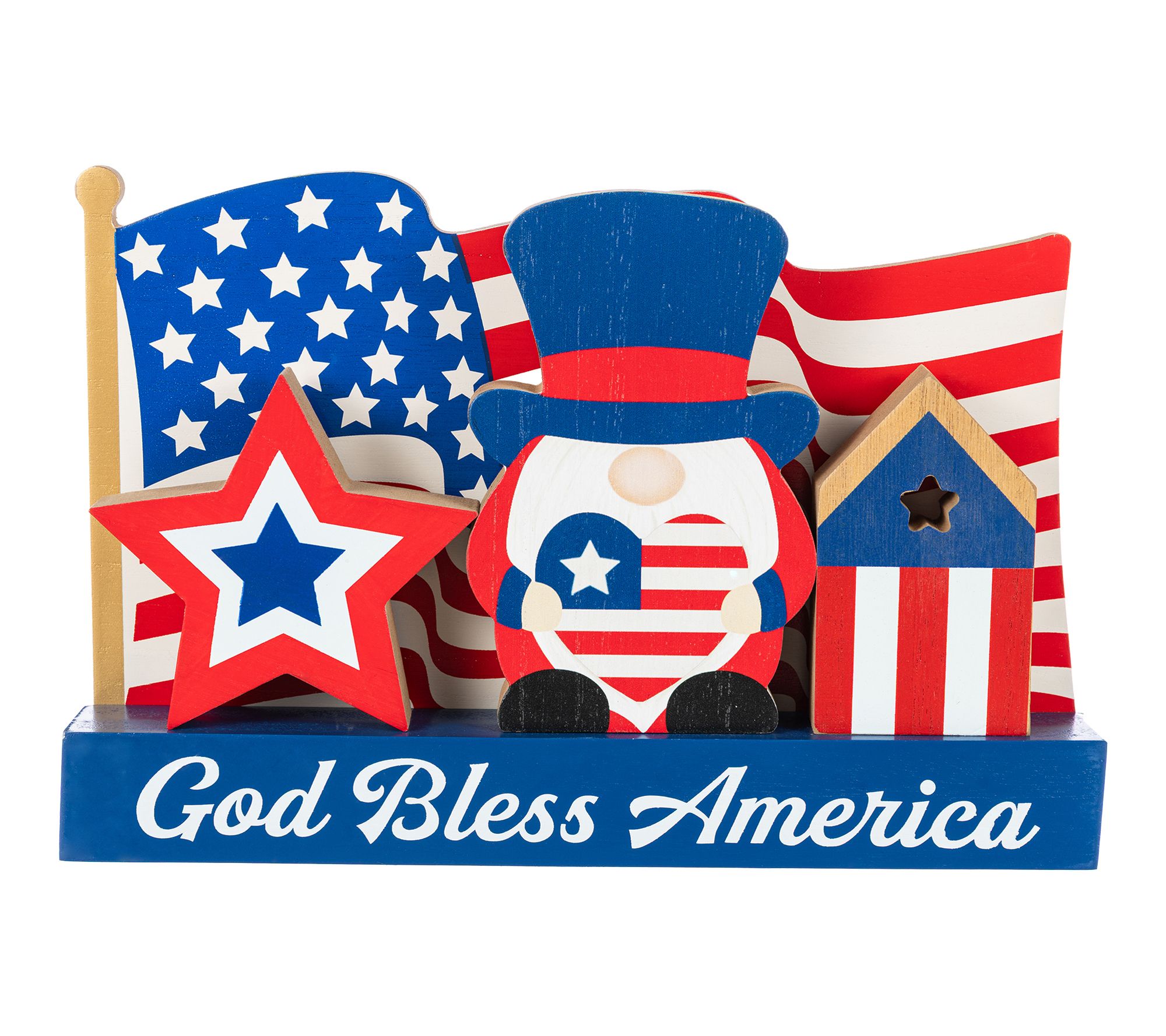 Glitzhome 11.75"L Patriotic Americana Wooden Block Table Decor