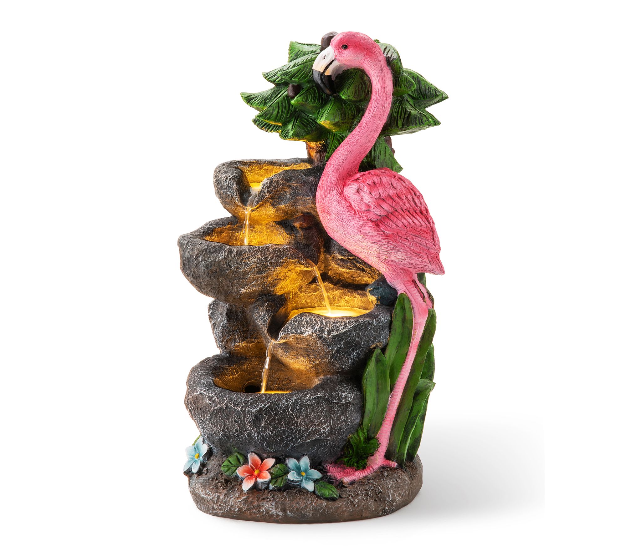 Glitzhome 23.5"H 4-Tiered Flamingo Polyresin Outdoor Fountain