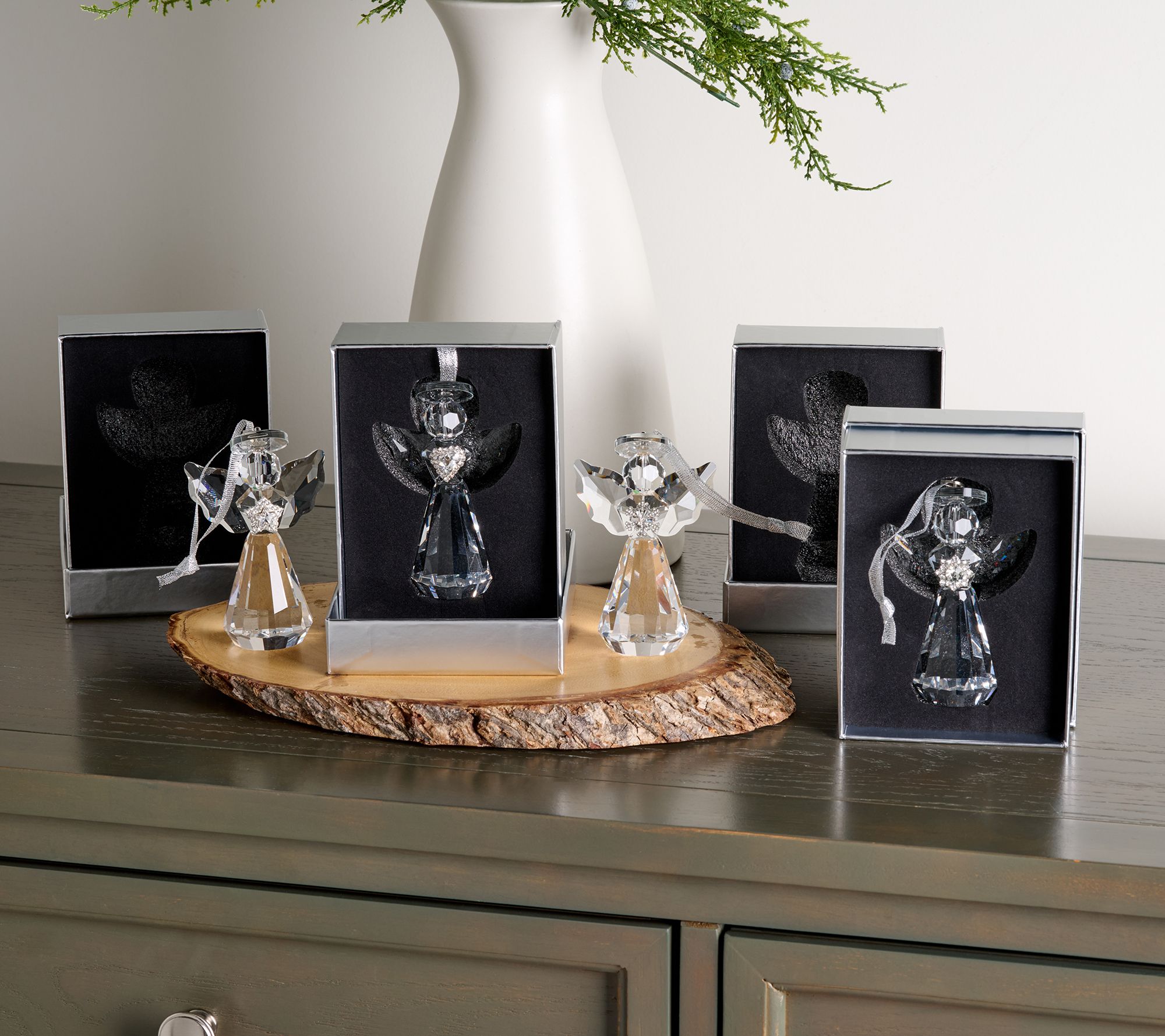 S/4 Faceted Glass Angel Ornaments W/ Gift Boxes by Valerie