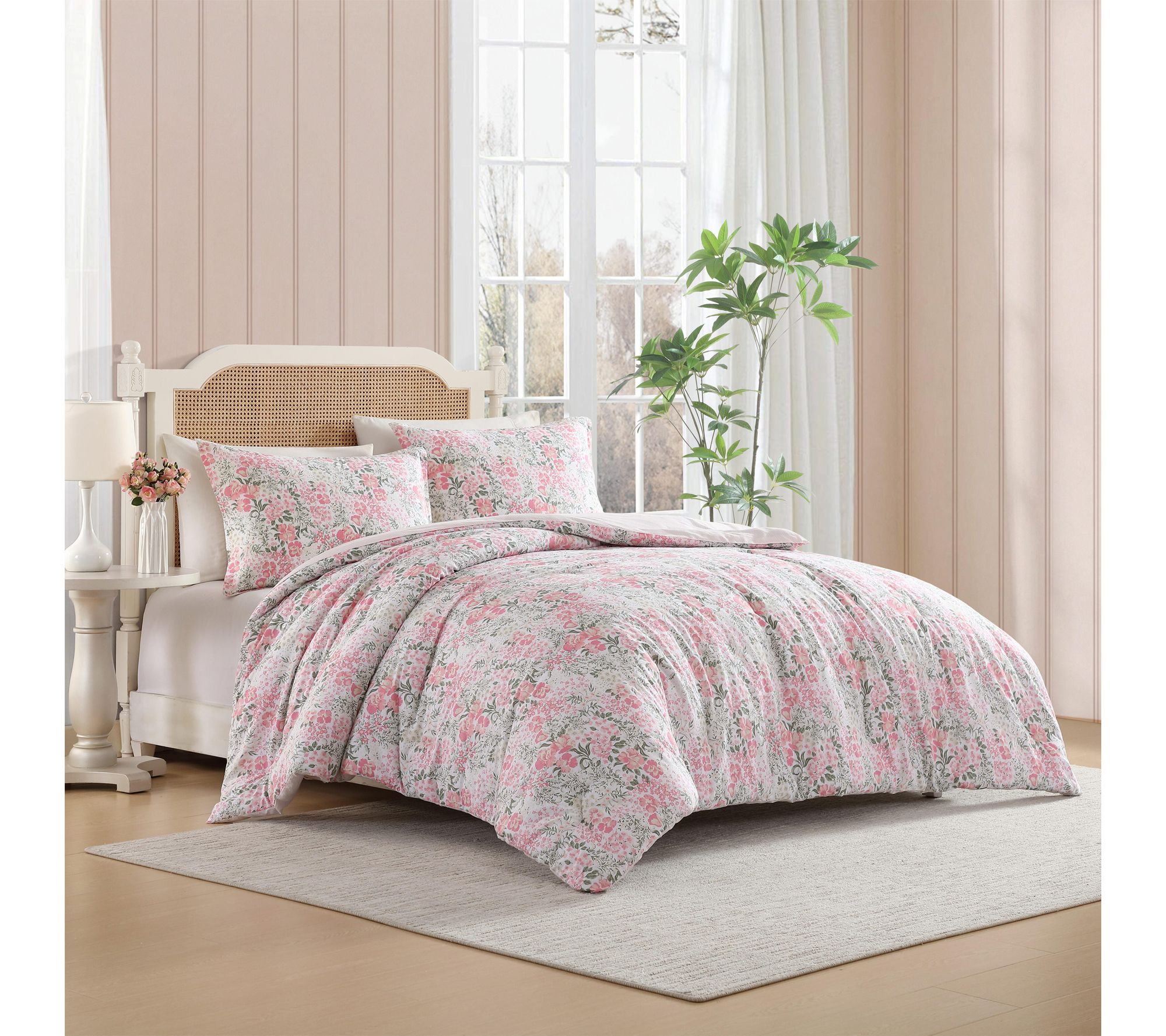 Laura Ashley Heather Garden Pink Cotton King Comforter Set